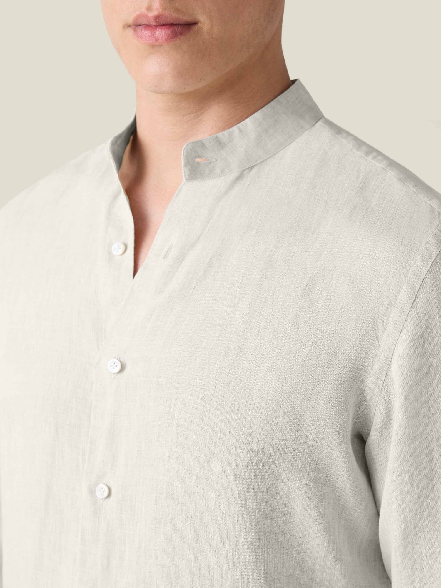 Sand Grandad Collar Linen Shirt | Luca Faloni