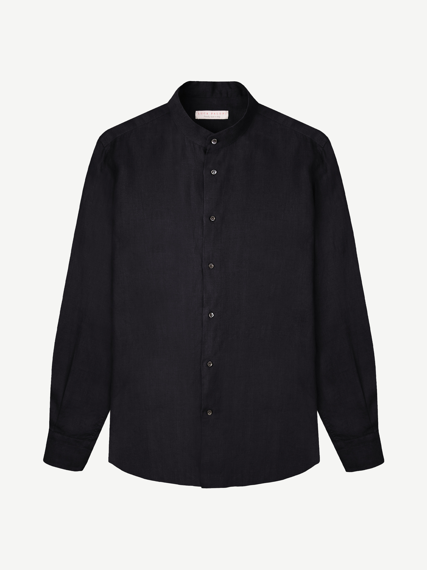 Black Grandad Collar Linen Shirt | Luca Faloni