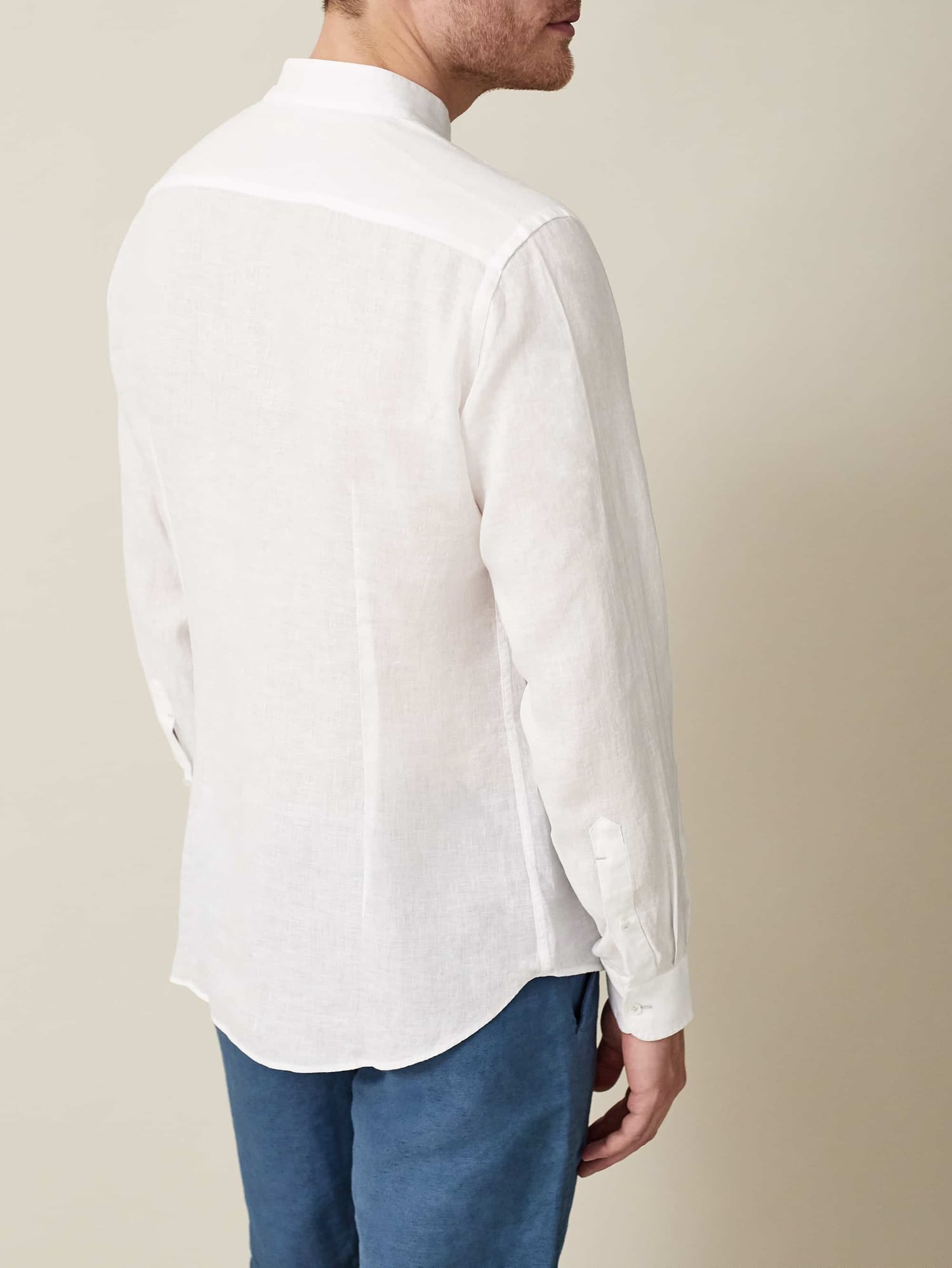 White Grandad Collar Linen Shirt | Luca Faloni