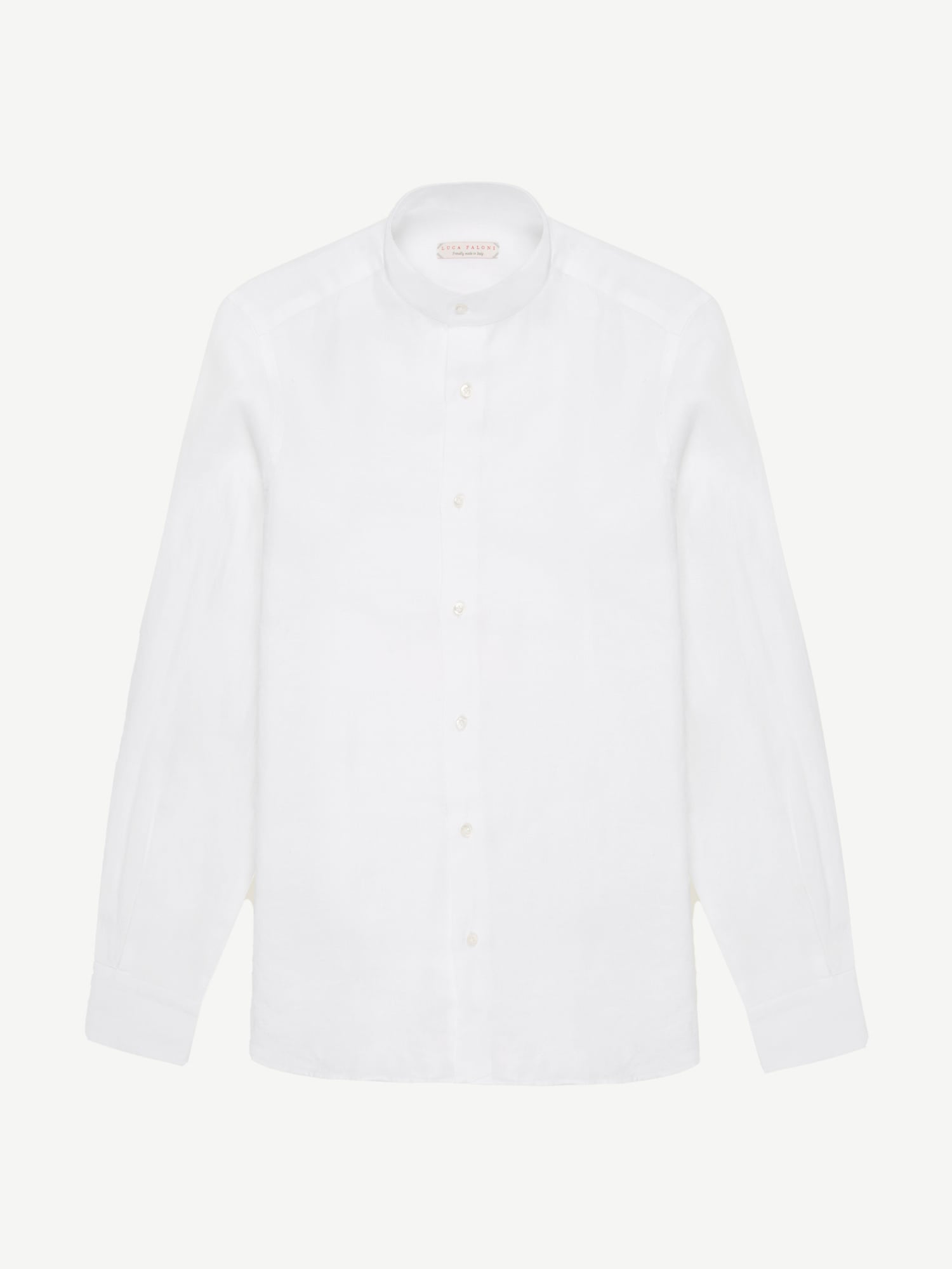 White Grandad Collar Linen Shirt | Luca Faloni