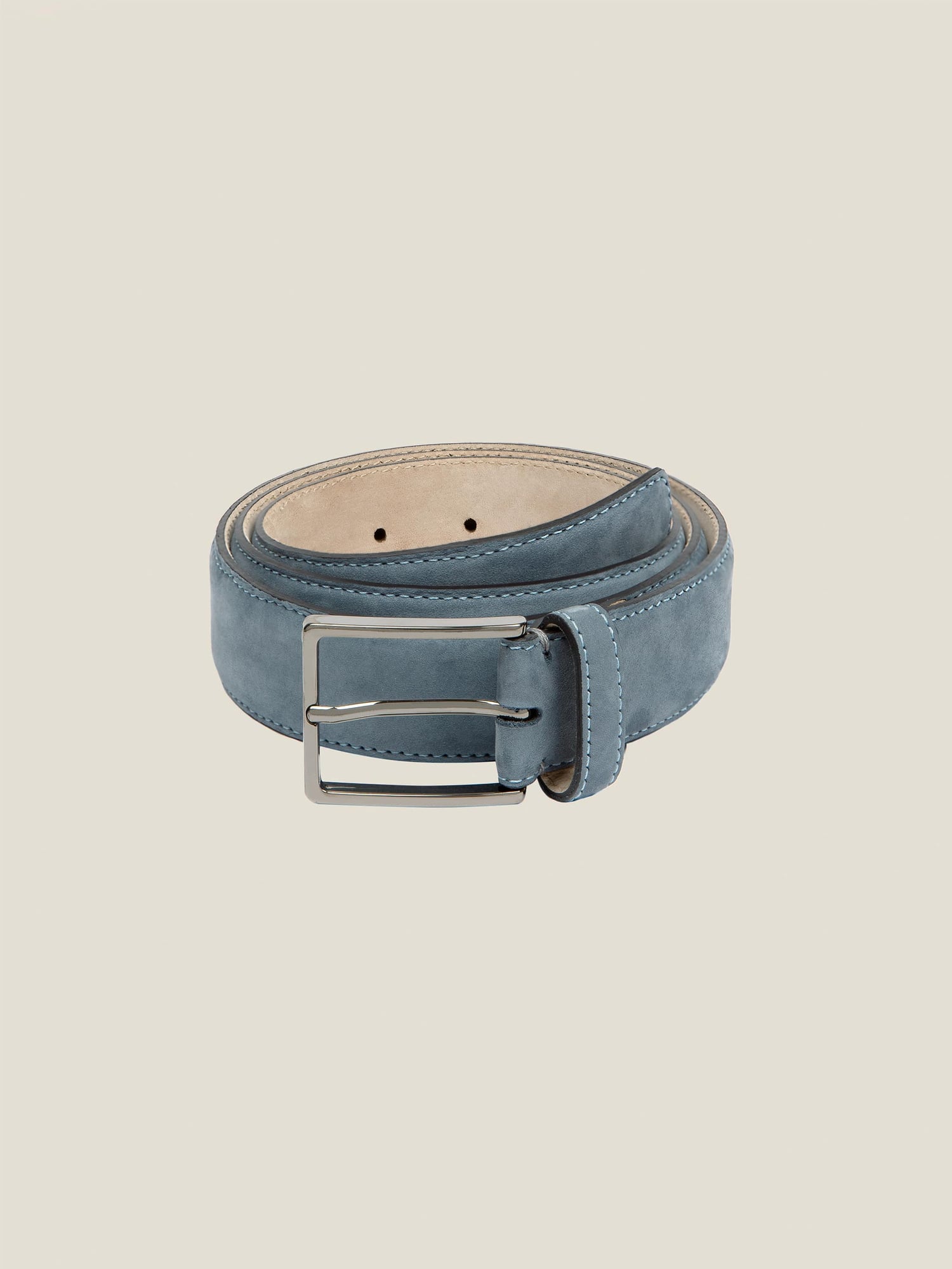 AM Made In Italy Silver Tone Belt Buckle 3” Blue Leather Belt‎ USA Size L 37” Classic Belt - Navy Blue main image 3
