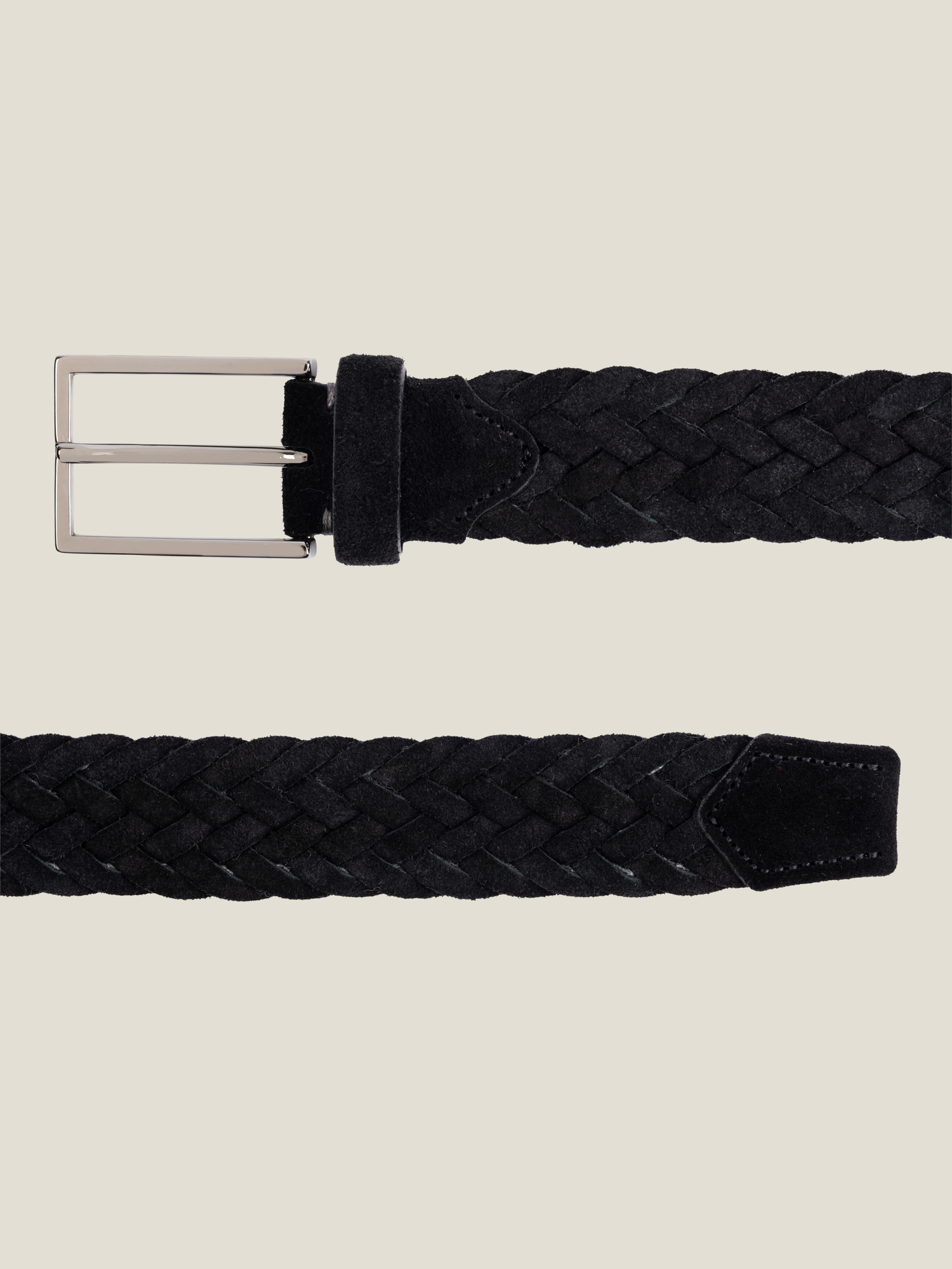 Elegant Black Suede Leather Woven Belt with Silver Buckle Sz L 40” W Boho Chic Buy Western Belts For Women - Black Suede Leather - Capo Pelle main image 2