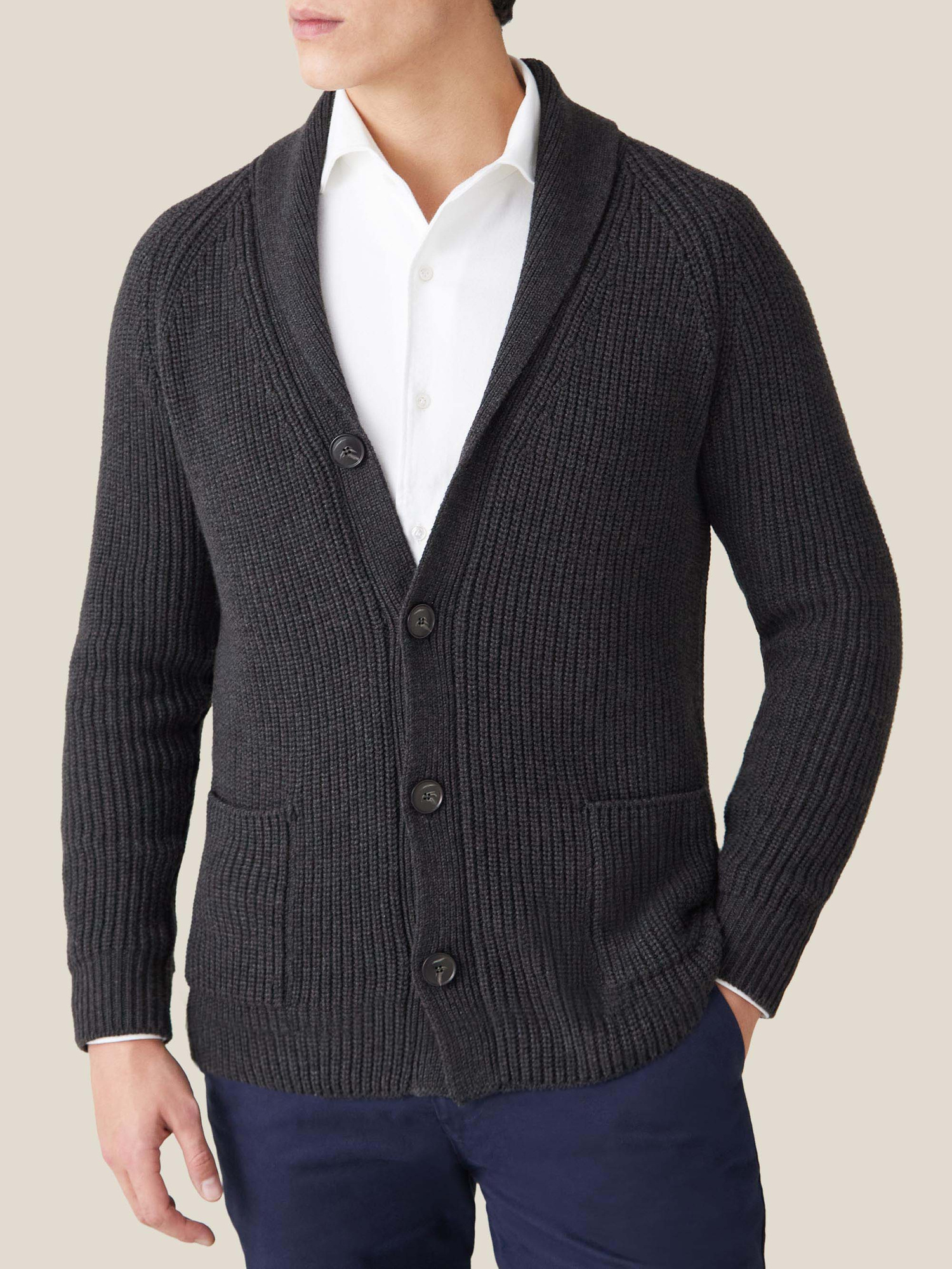 ニット+セーター iore Cashmere silk blend knit CHARCOAL Silk Cashmere Knit Shirt | YOKE