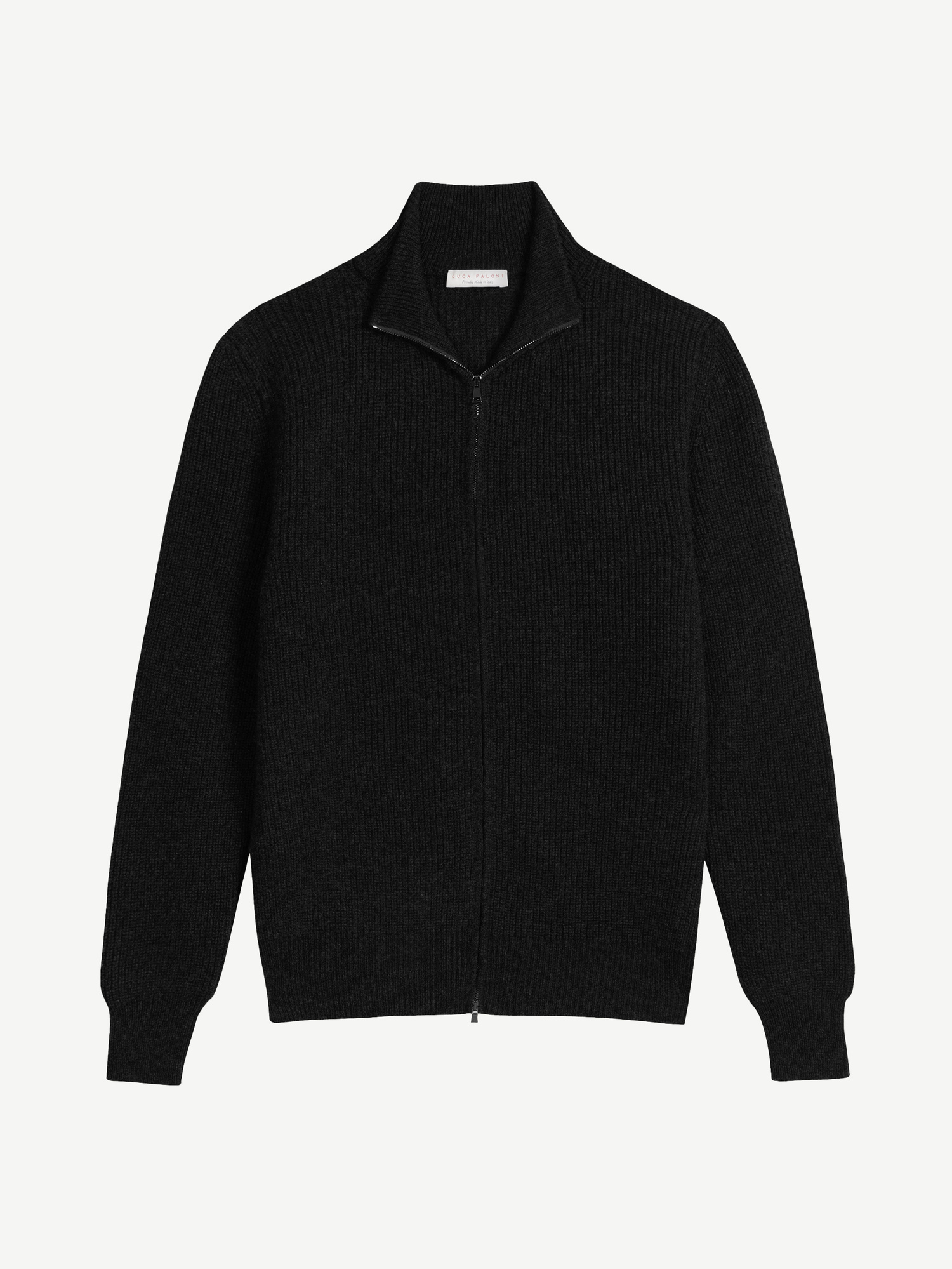 Black Chunky Knit Cashmere Zip Cardigan | Luca Faloni