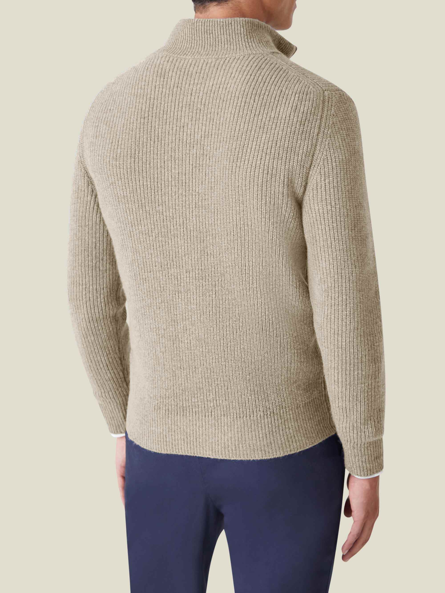 Camel Beige Chunky Knit Cashmere Zip Cardigan | Luca Faloni