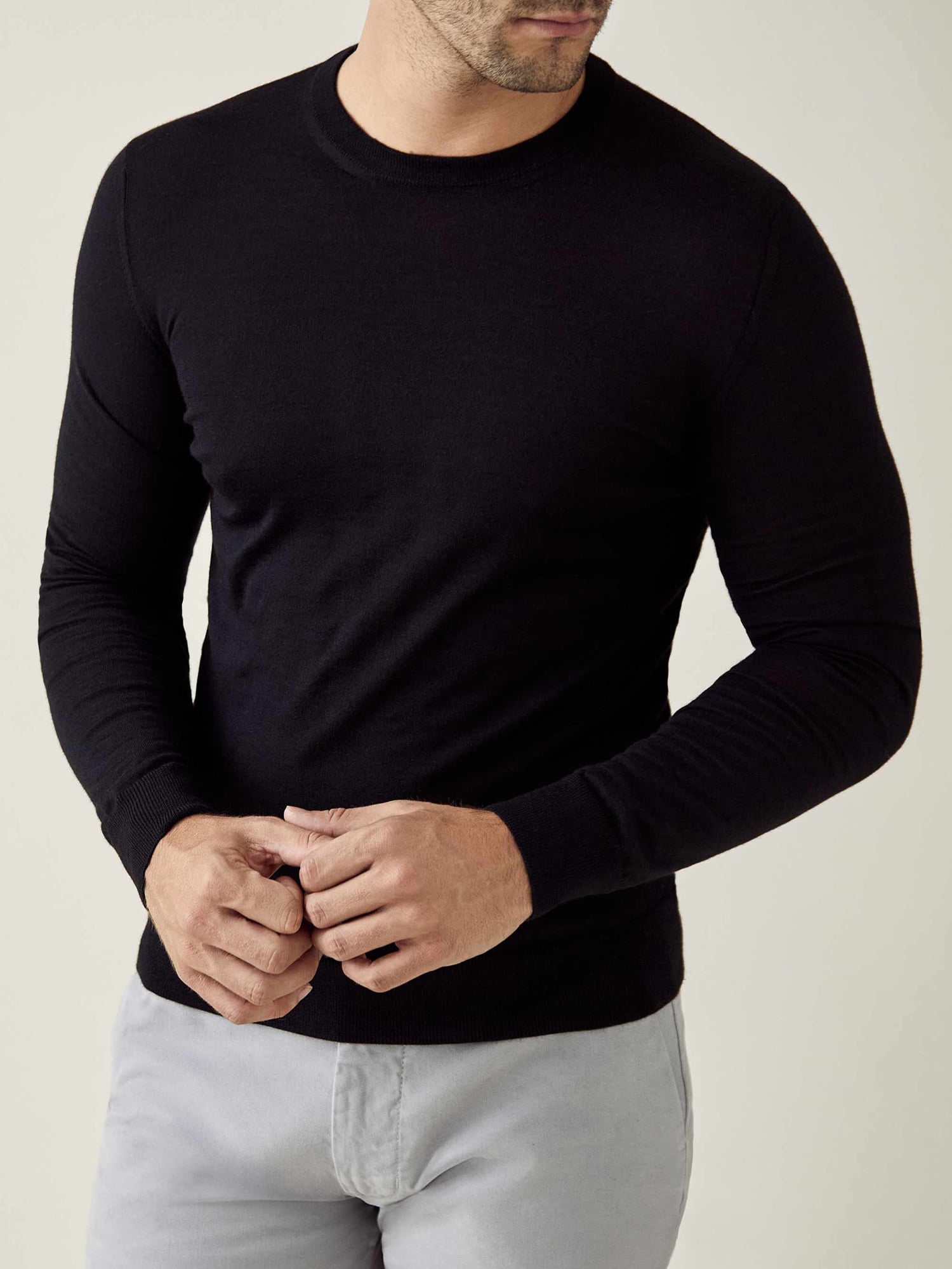 Black Silk-Cashmere Crew Neck | Luca Faloni
