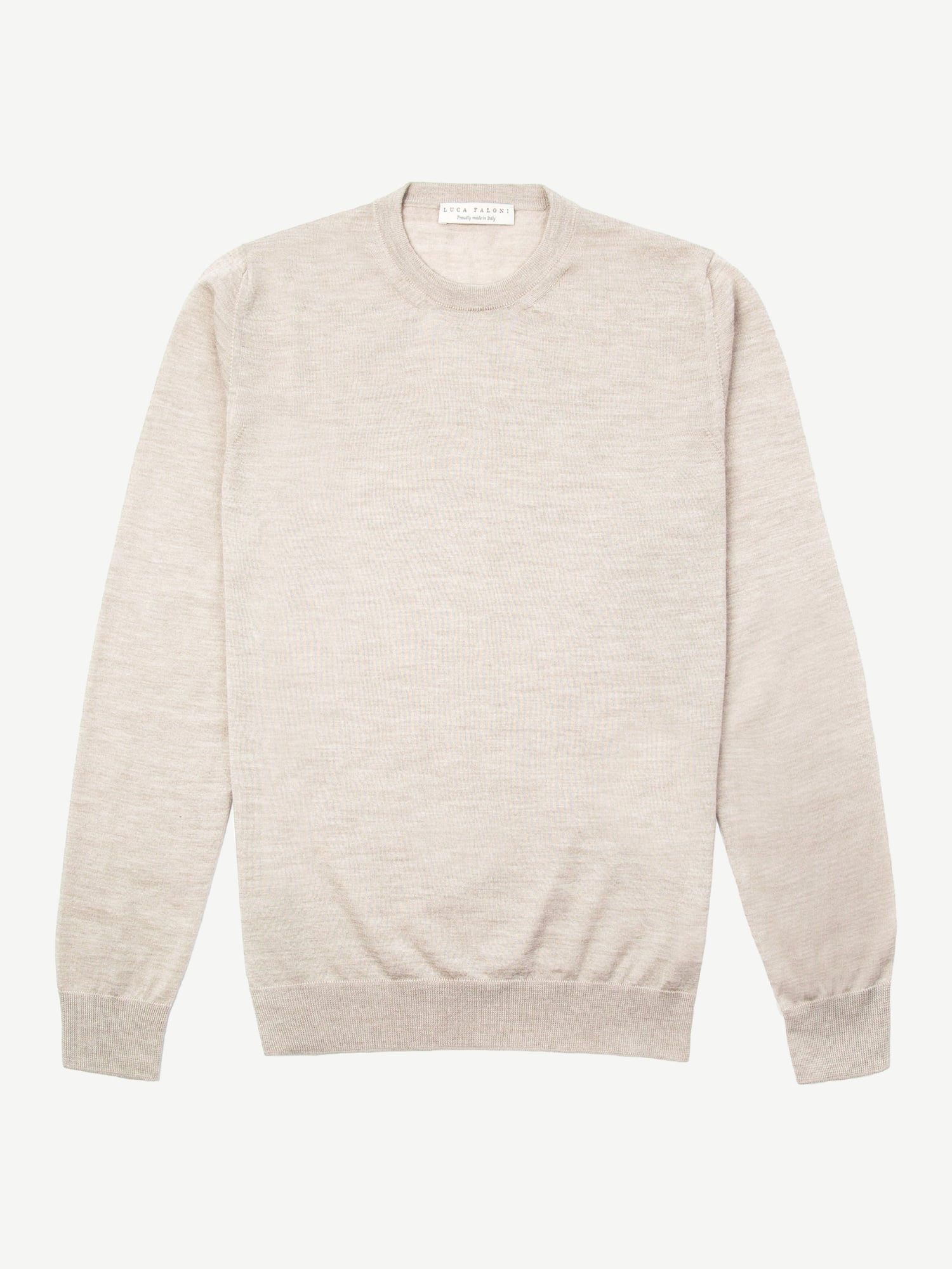 Beige Silk-Cashmere Crew Neck | Luca Faloni