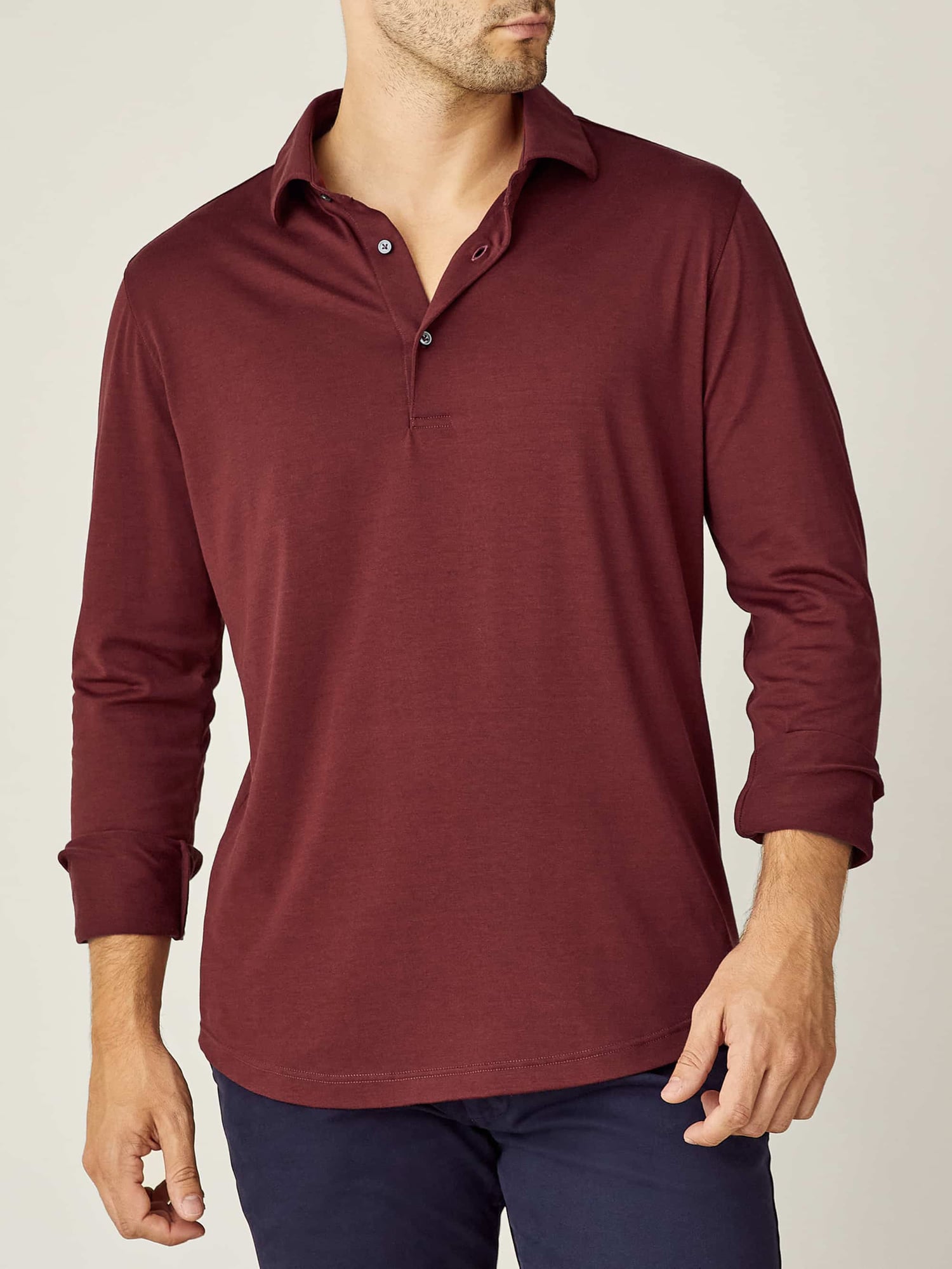 Lava Red Long-sleeved Polo Shirt | Luca Faloni