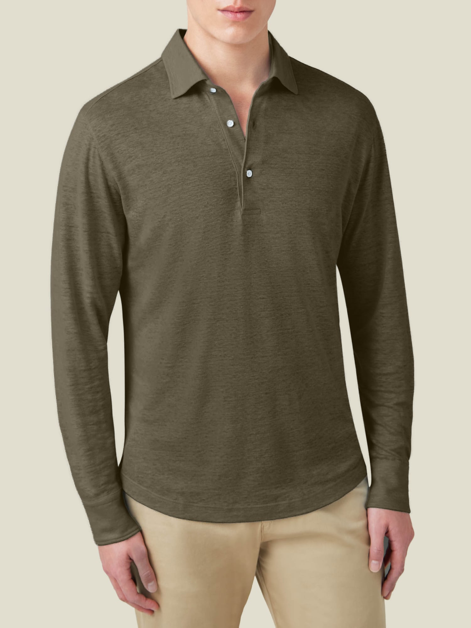 COMFY 岩岡徹 Long Polo Shirt (Gray) F Long-Sleeved Polo Shirts: Linen Jersey | Luca Faloni