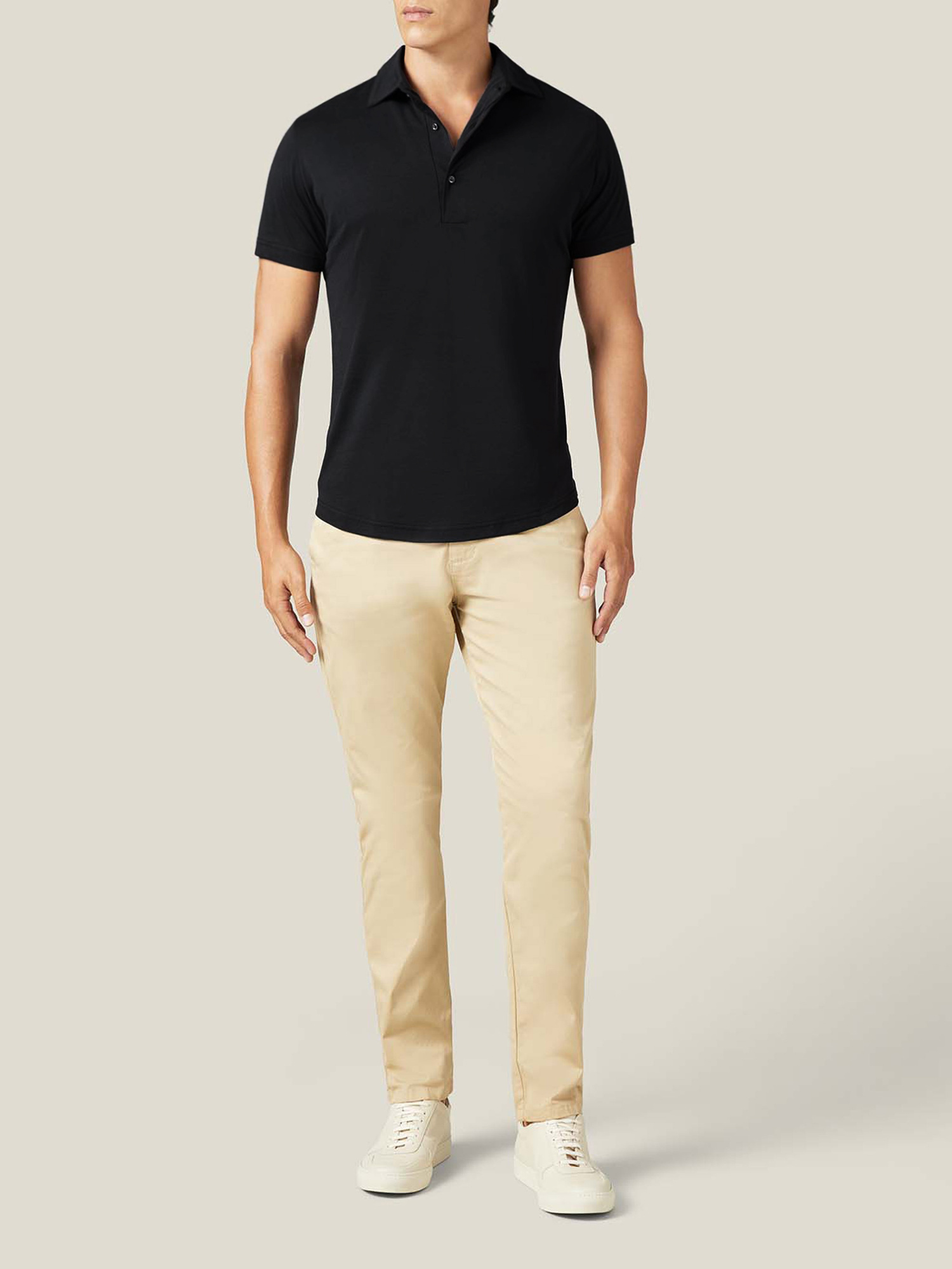 Black Short-Sleeved Silk-Cotton Polo | Luca Faloni