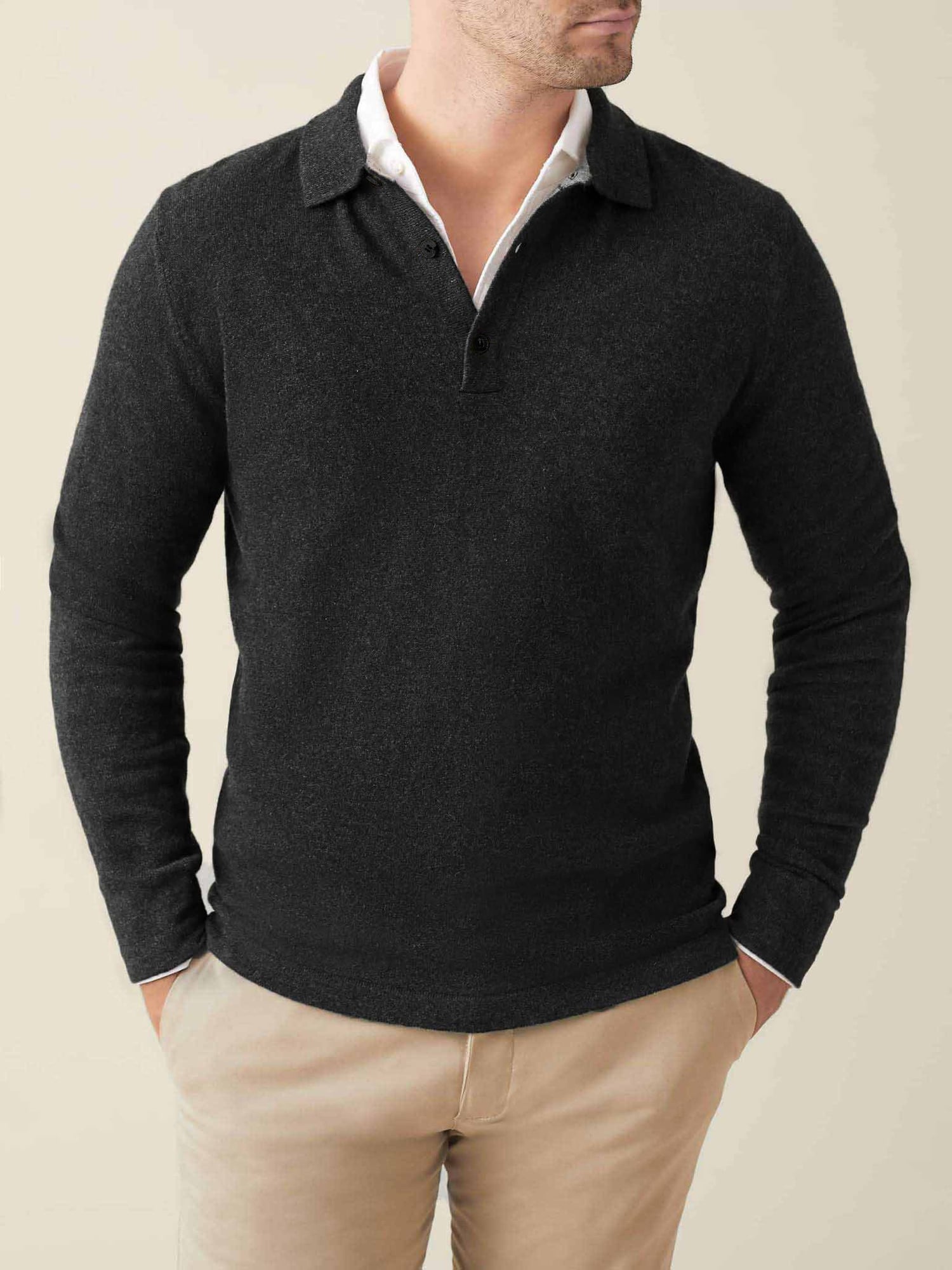 Charcoal Grey Cashmere Polo Sweater | Luca Faloni Charcoal Grey Cashmere Polo Sweater | Luca Faloni