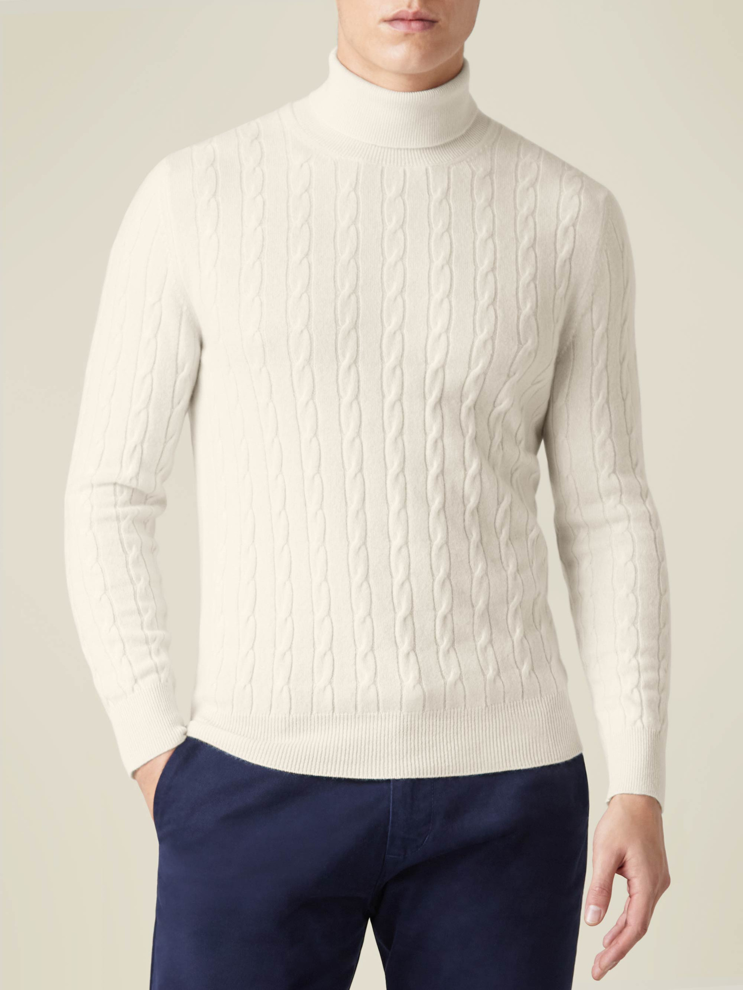 Cream Cashmere Cable Knit Roll Neck | Luca Faloni