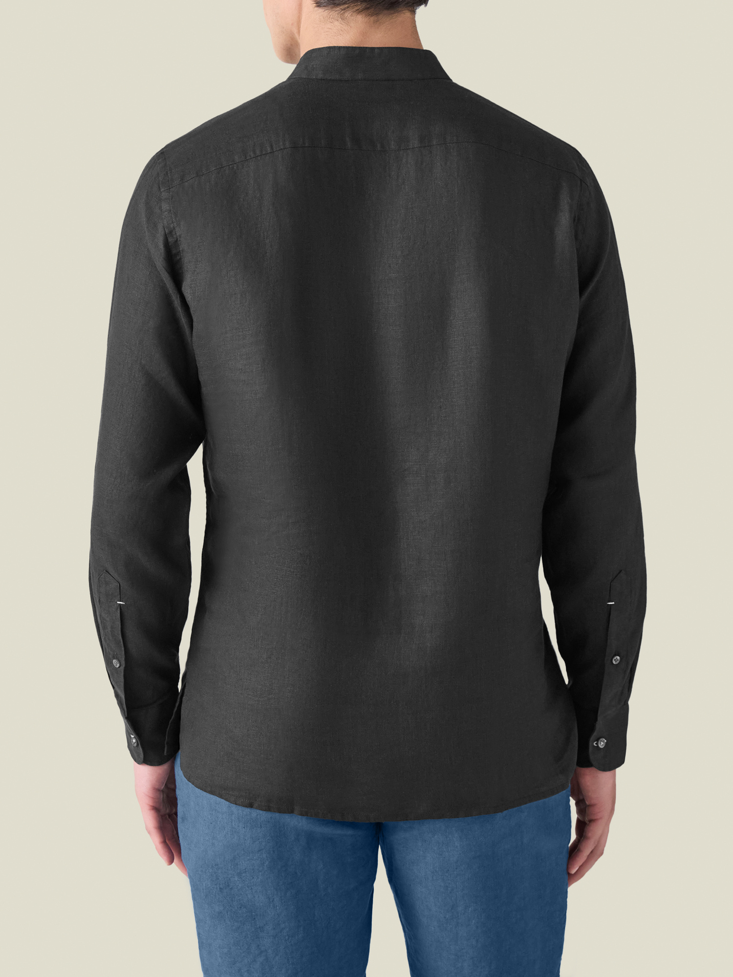 Black Kaftan Grandad-Collar Linen Shirt | Luca Faloni