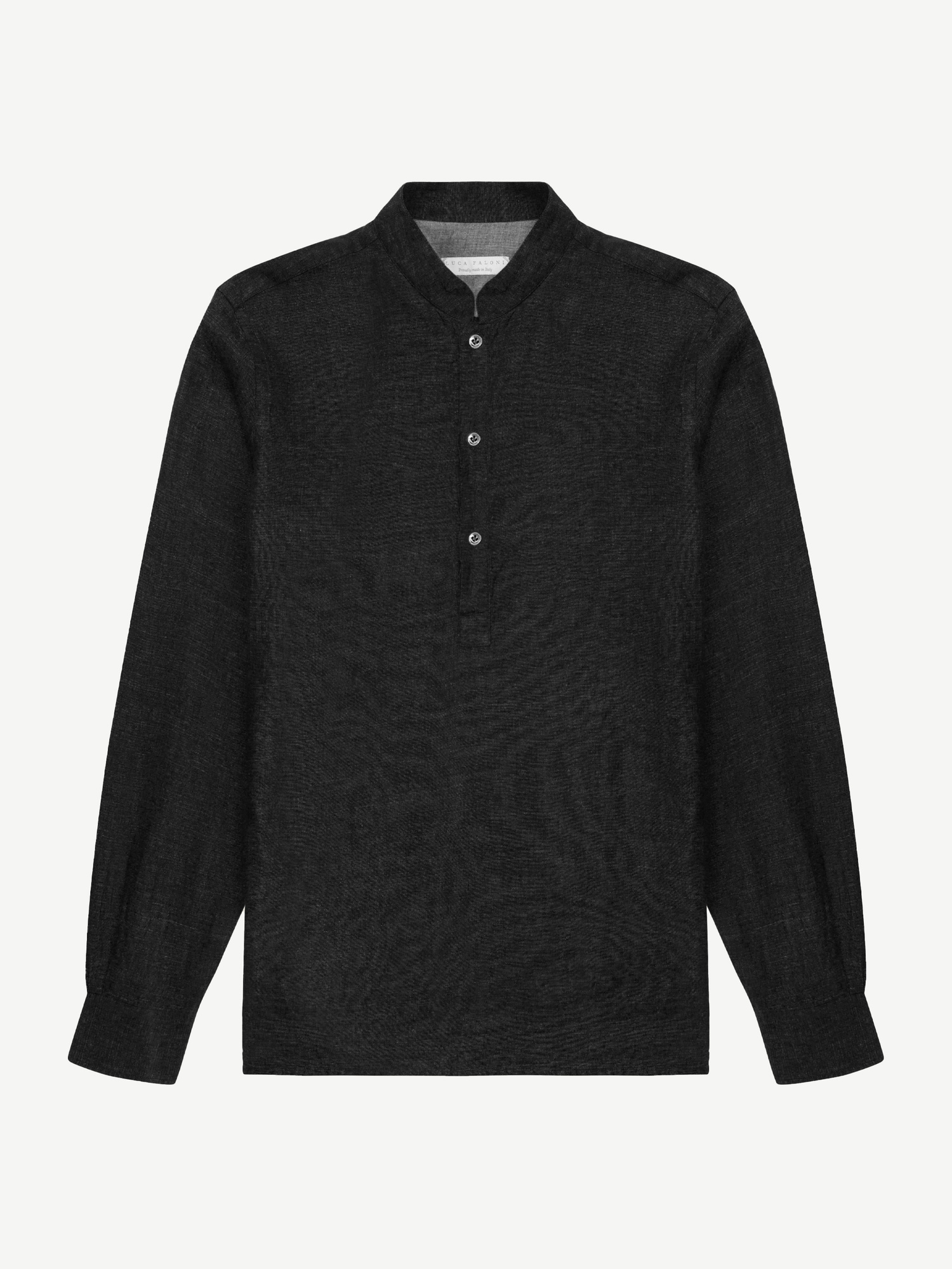 Black Kaftan Grandad-Collar Linen Shirt | Luca Faloni