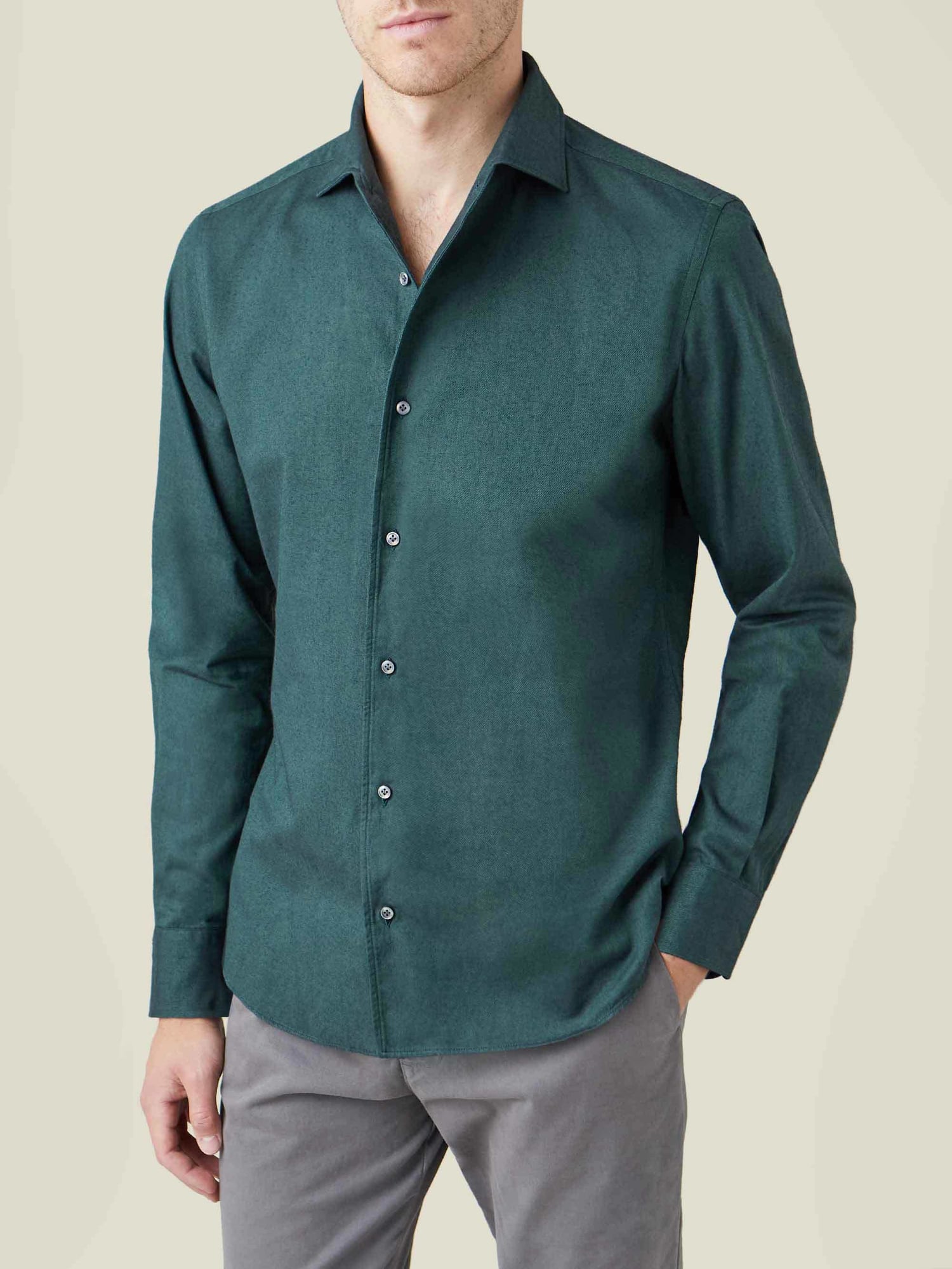 slim fit dress slacks Men's Casual Button Down Shirt in Forest Green Cotton Jersey X-Large main image 1