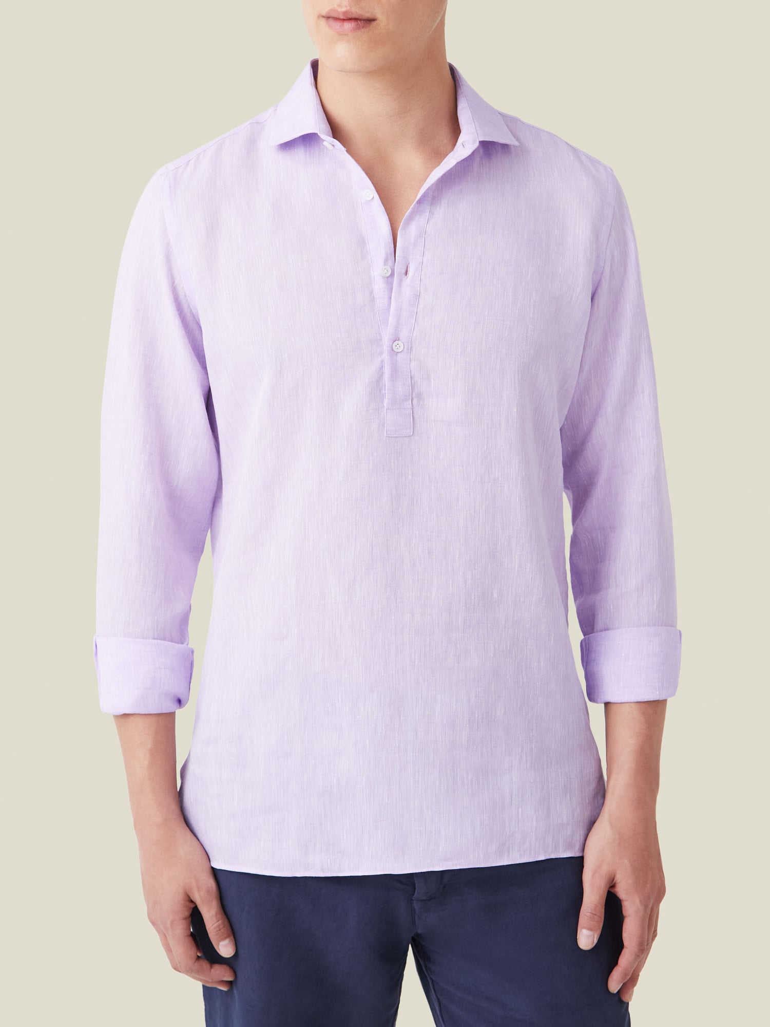 Lilac Classic Collar Popover Linen Shirt | Luca Faloni