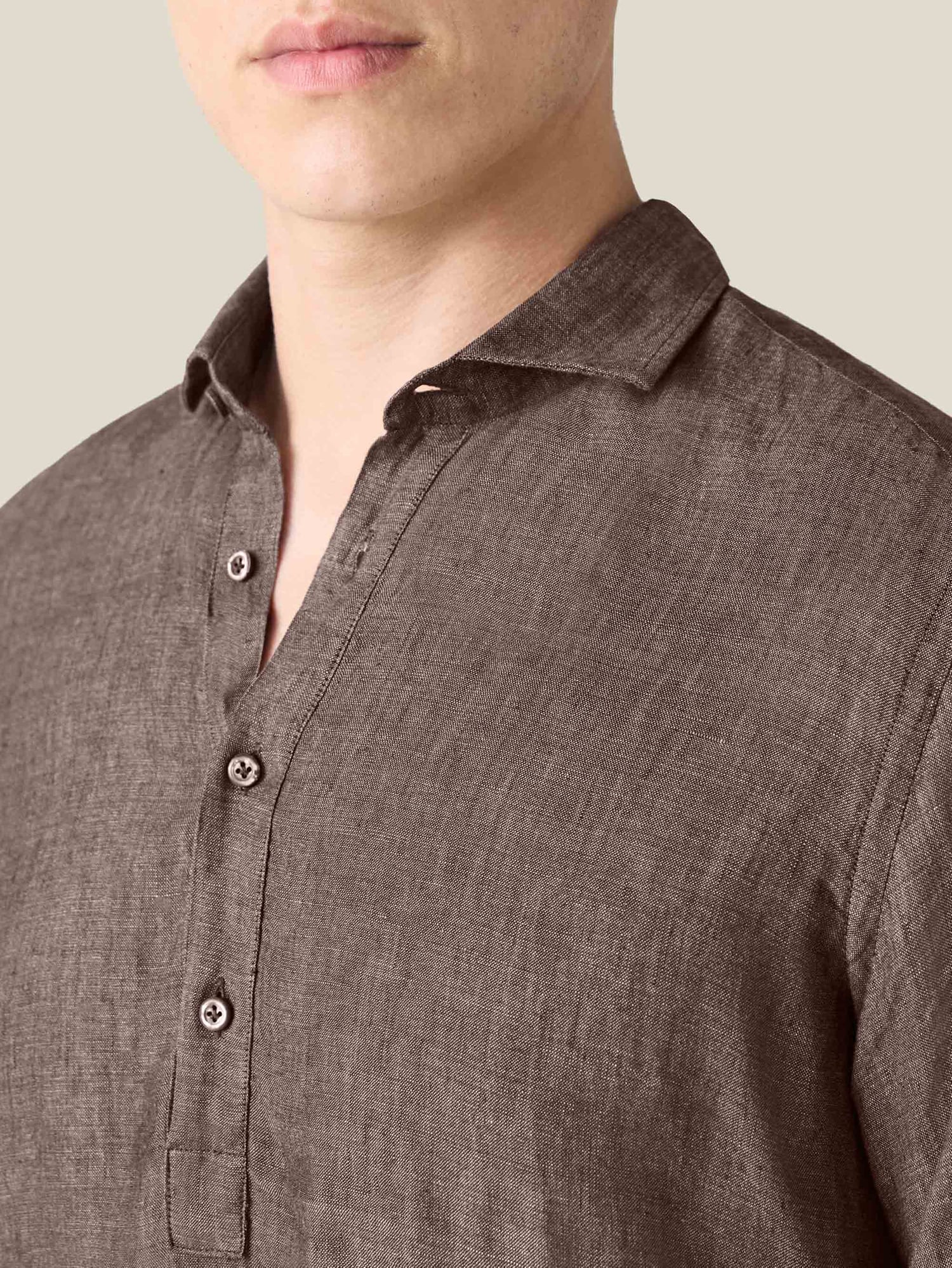 Chocolate Brown Classic Collar Popover Linen Shirt | Luca Faloni