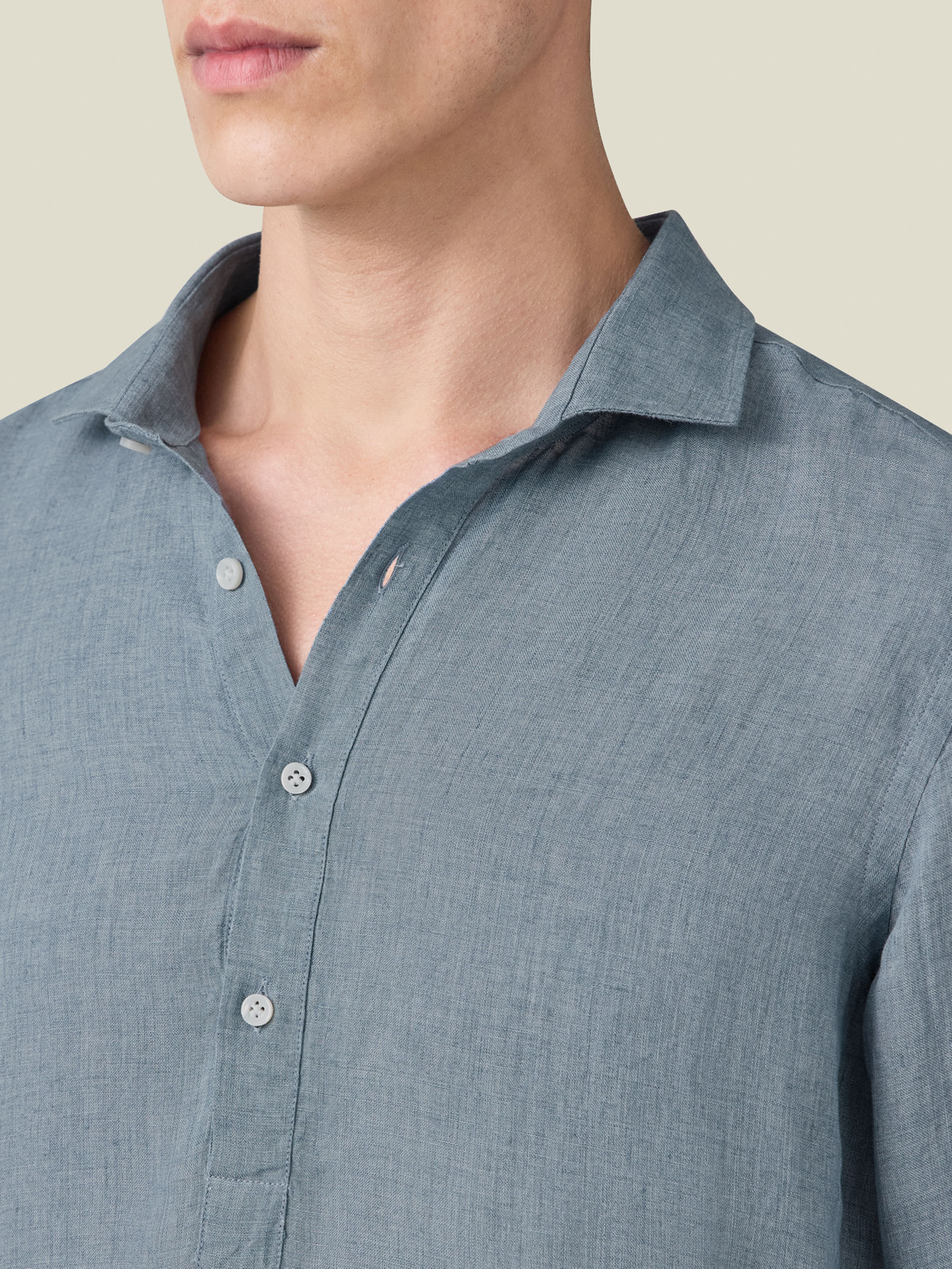 French Blue Classic Collar Popover Linen Shirt | Luca Faloni