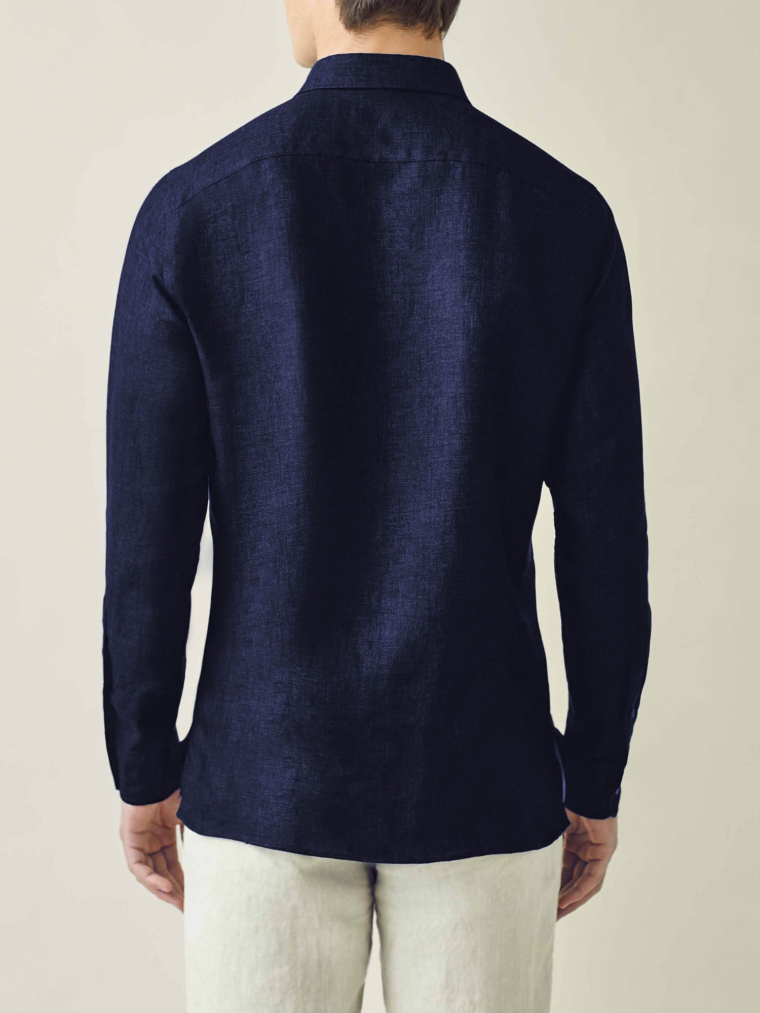 Midnight Blue Classic Collar Popover Linen Shirt | Luca Faloni