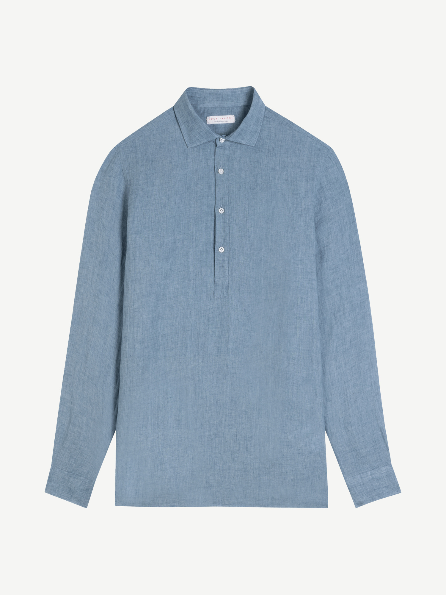 French Blue Classic Collar Popover Linen Shirt | Luca Faloni