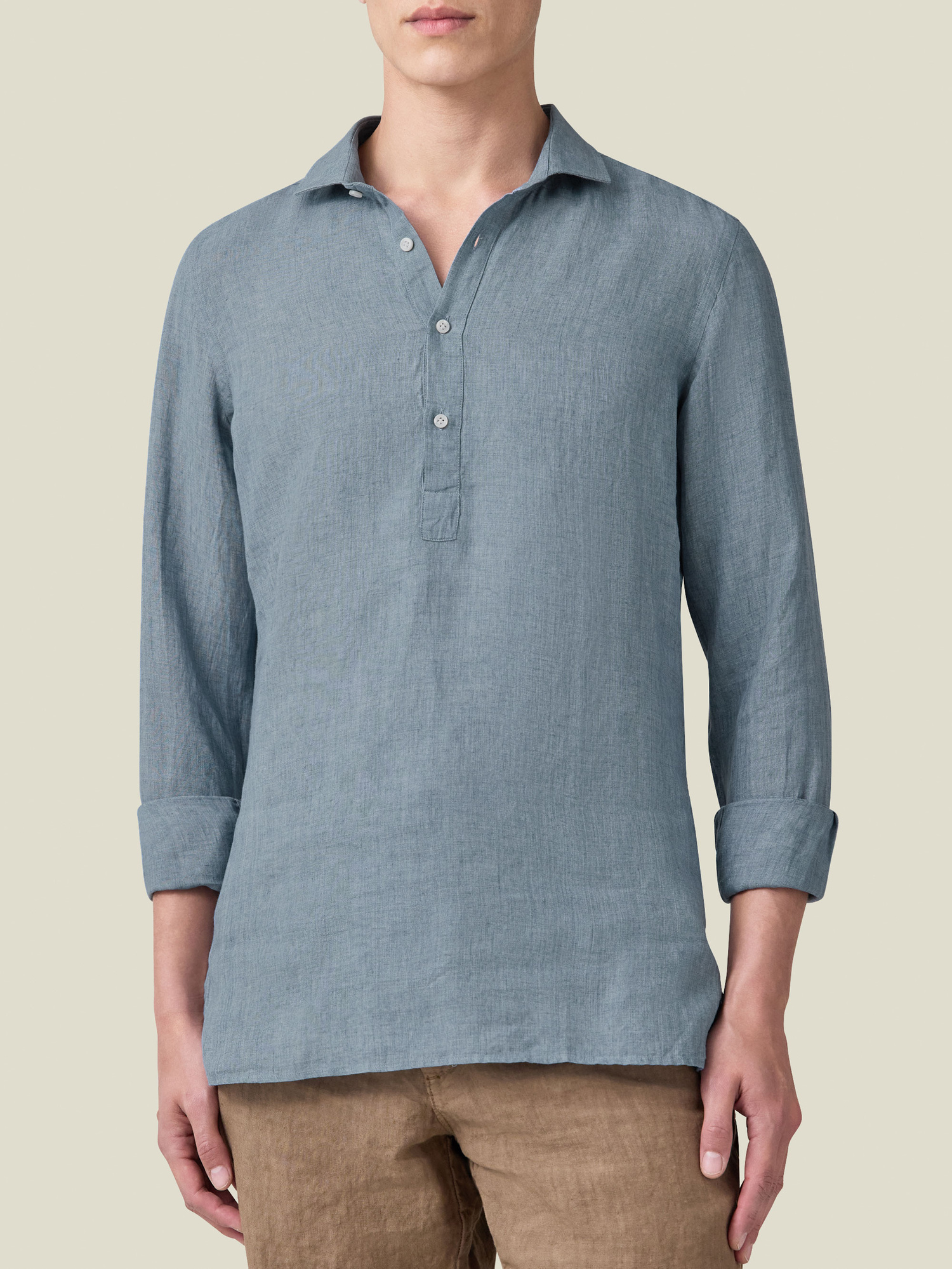 French Blue Classic Collar Popover Linen Shirt | Luca Faloni