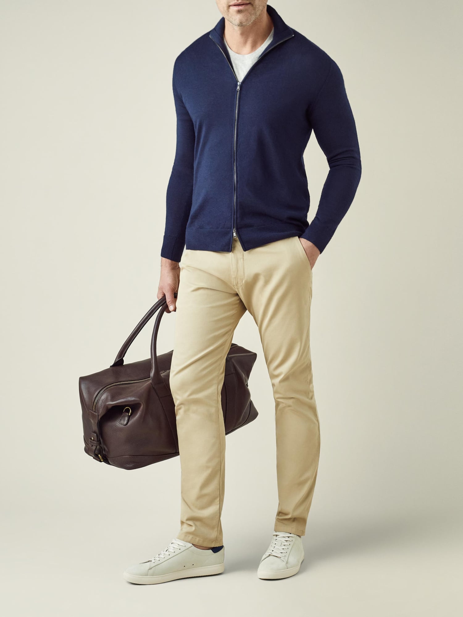Navy Blue Silk-Cashmere Zip Cardigan | Luca Faloni