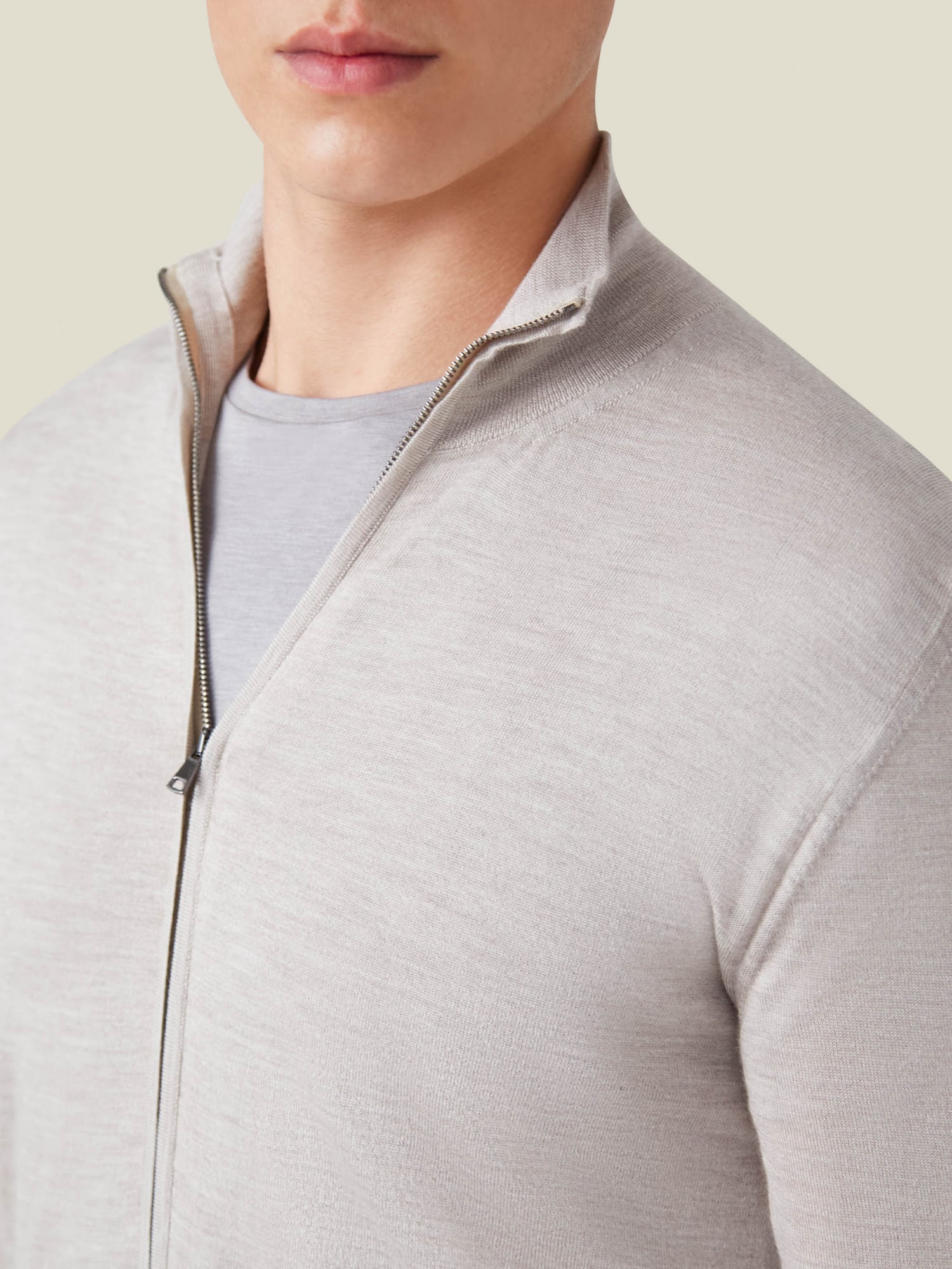 Oatmeal Silk-Cashmere Zip Cardigan | Luca Faloni