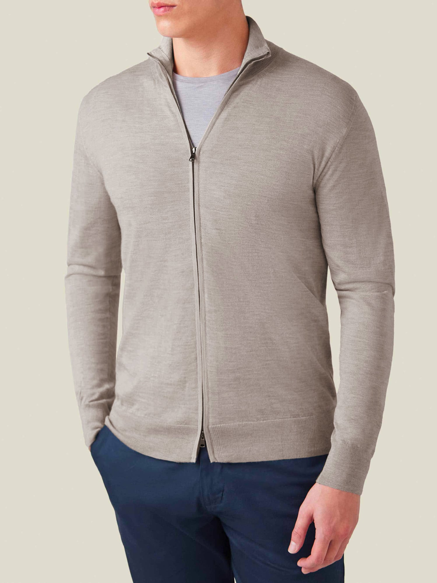 Nocciola Brown Silk-Cashmere Zip Cardigan | Luca Faloni