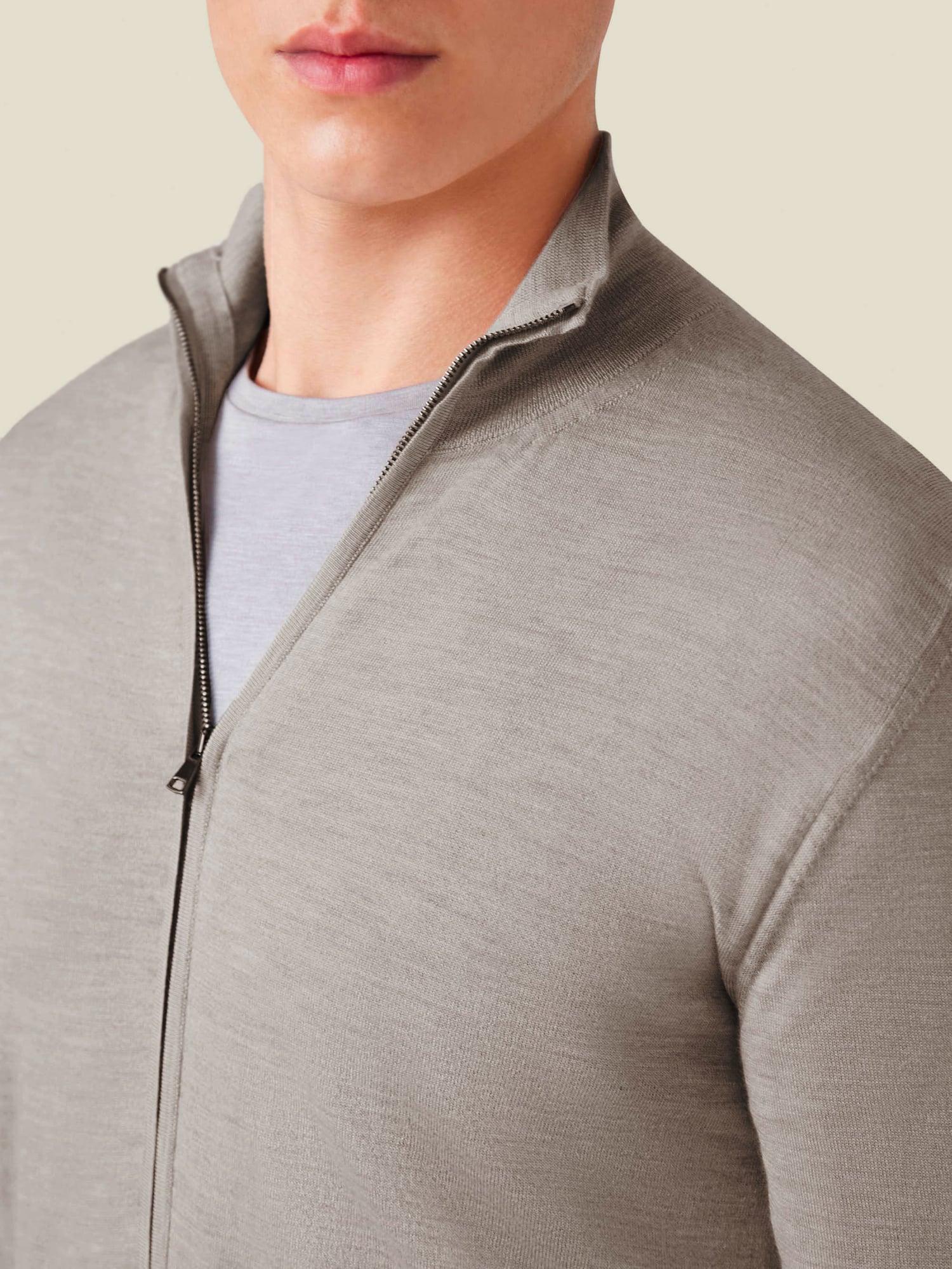 Nocciola Brown Silk-Cashmere Zip Cardigan | Luca Faloni