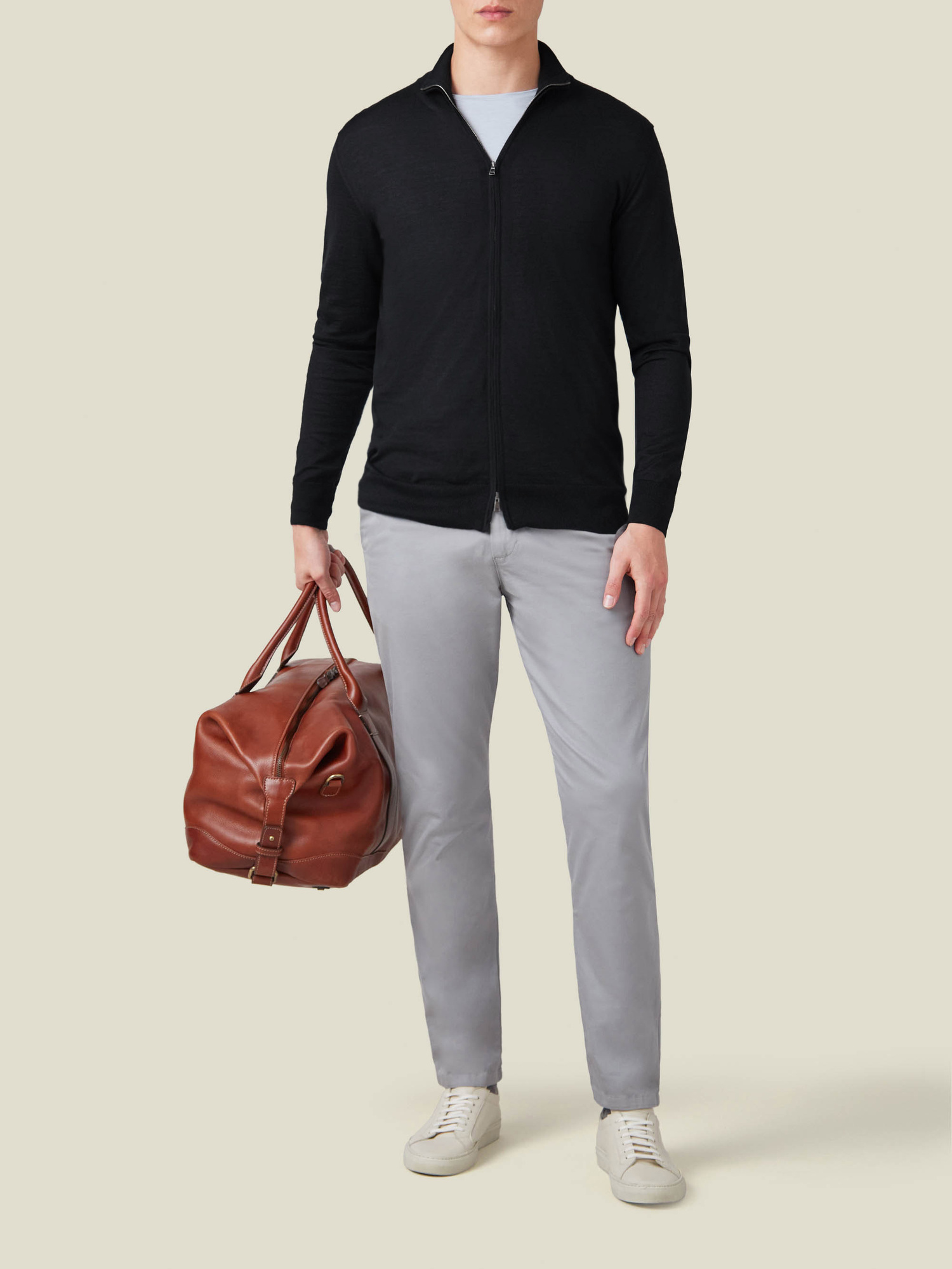 Black Silk-Cashmere Zip Cardigan | Luca Faloni