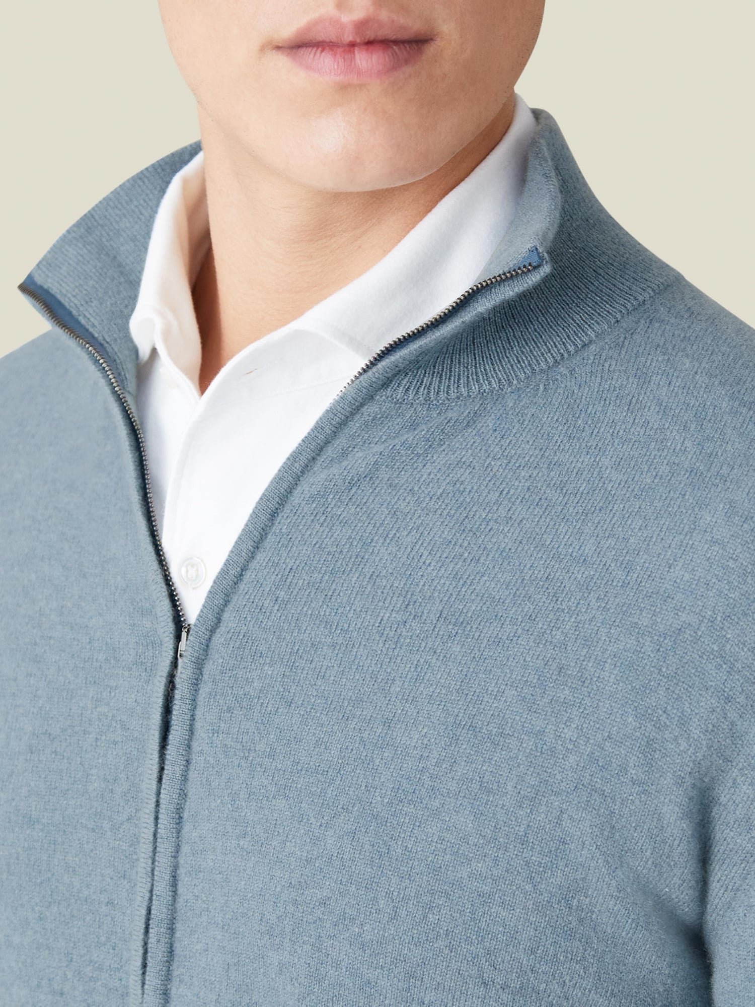 French Blue Cashmere Zip Cardigan | Luca Faloni