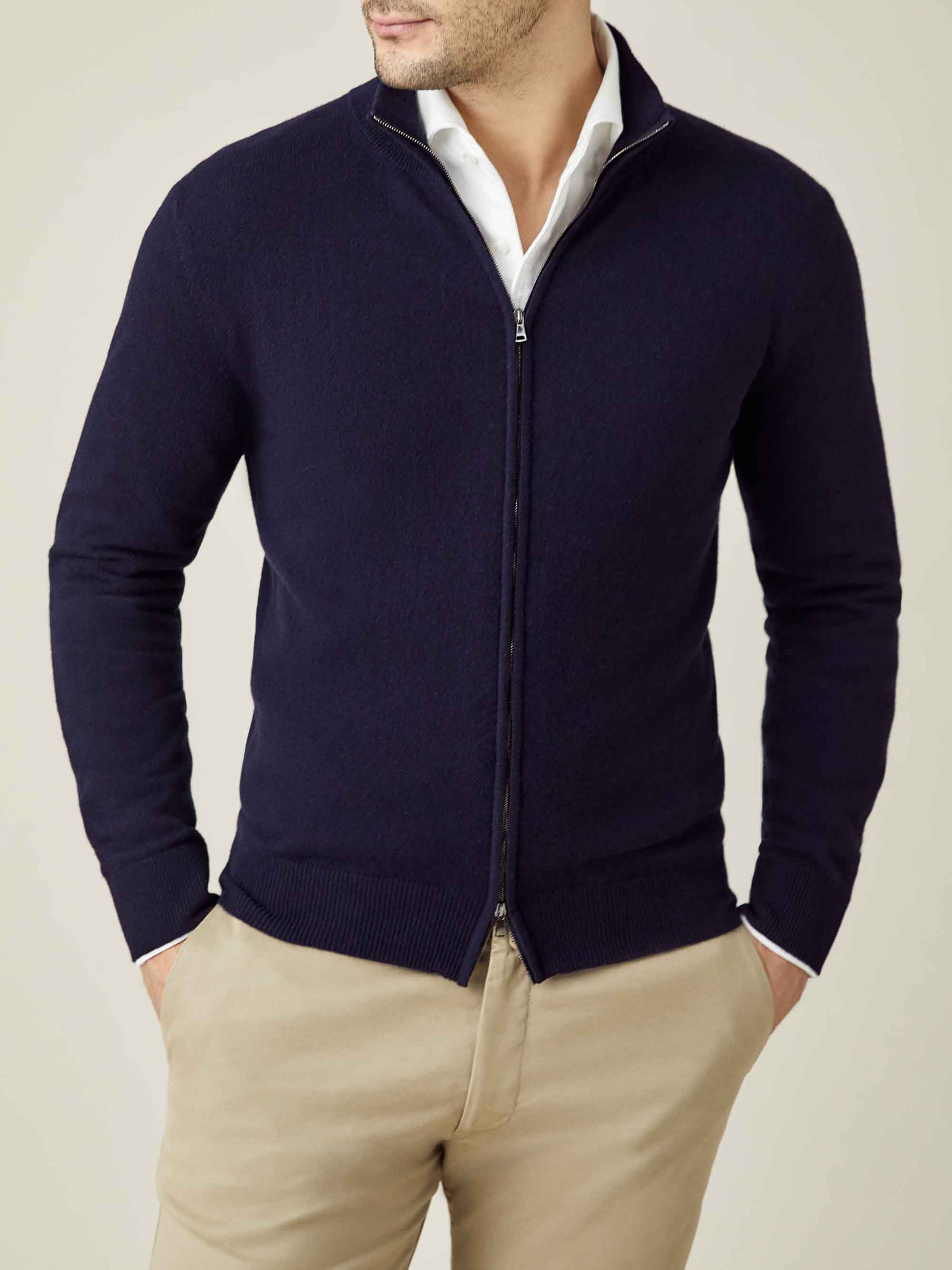 Midnight Blue Cashmere Zip Cardigan | Luca Faloni