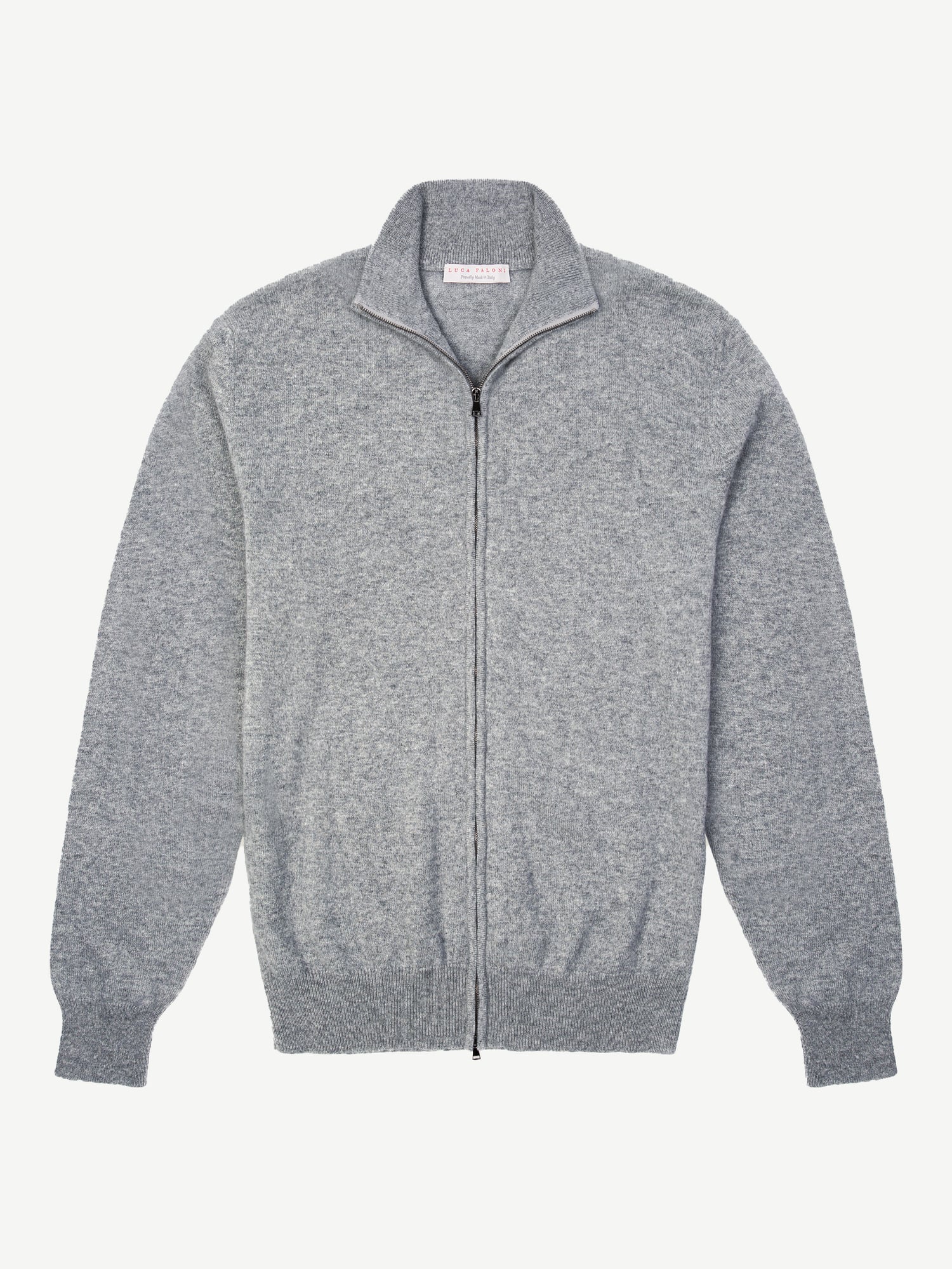 Light Grey Cashmere Zip Cardigan | Luca Faloni
