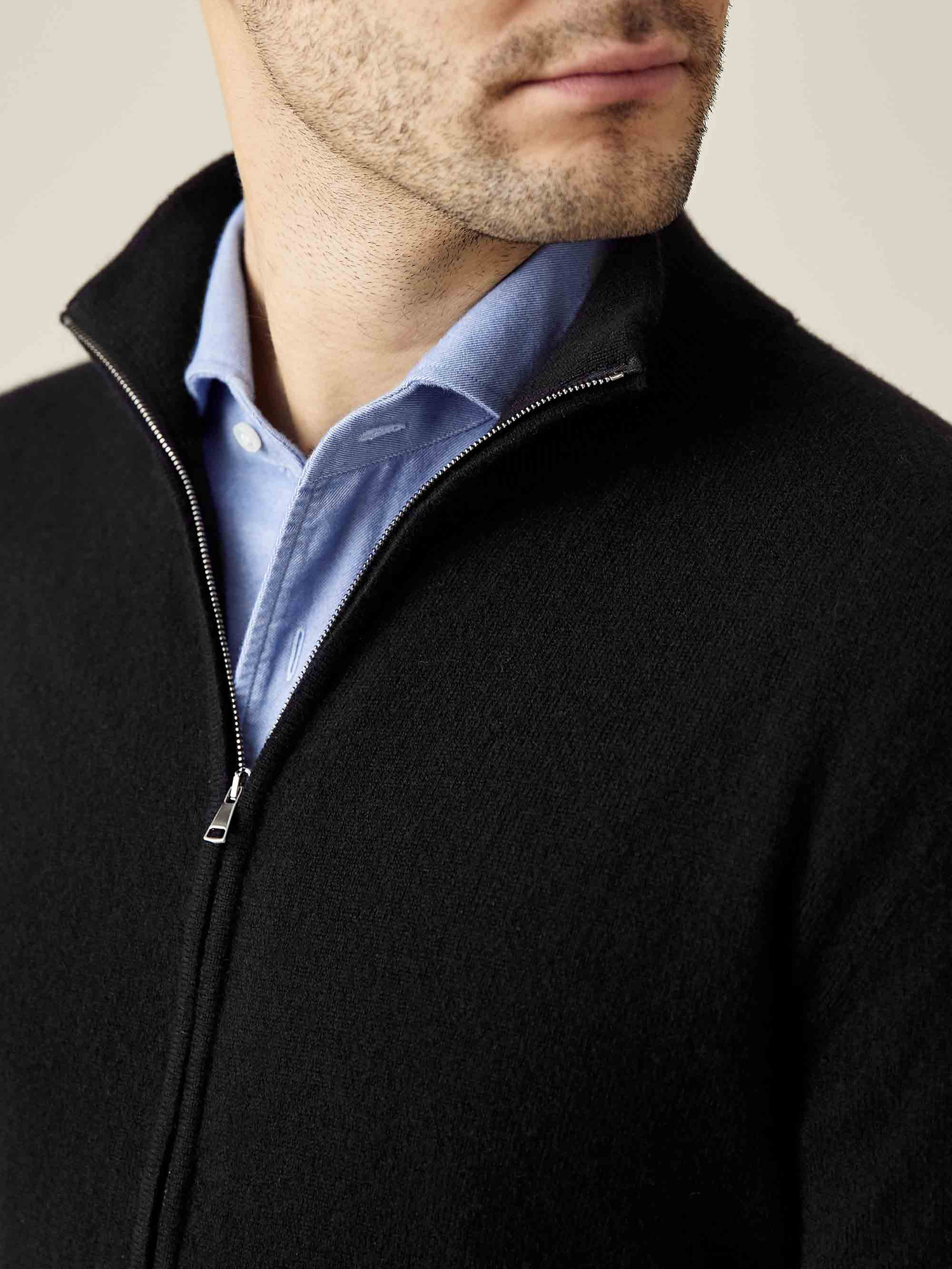Black Cashmere Zip Cardigan | Luca Faloni
