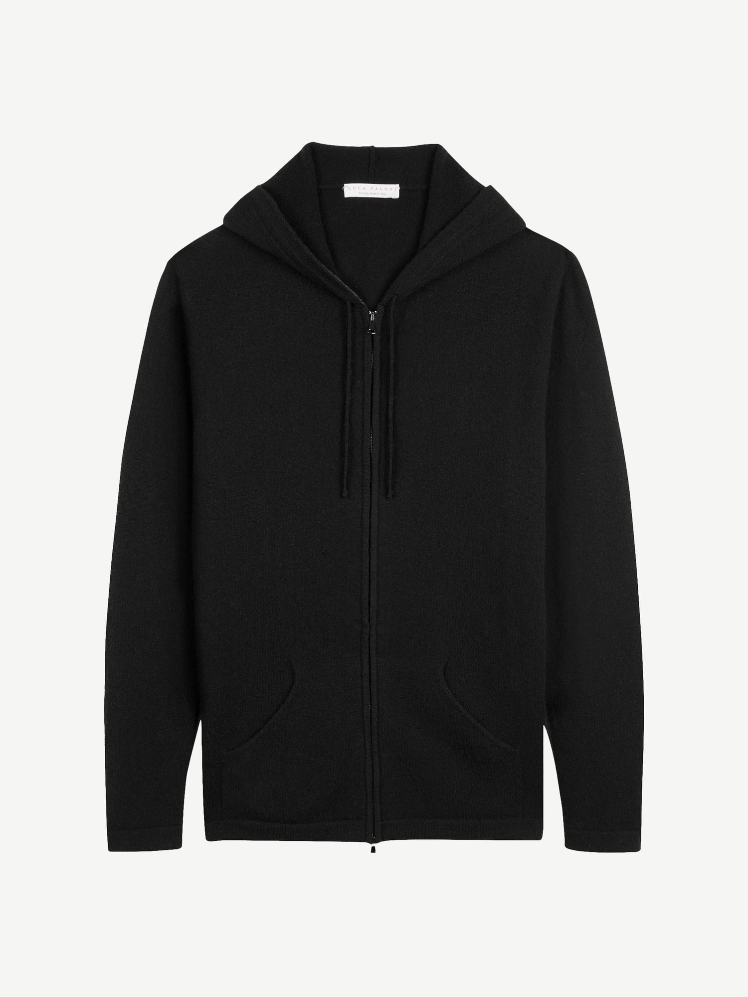 Black Cashmere Zip Hoodie | Luca Faloni