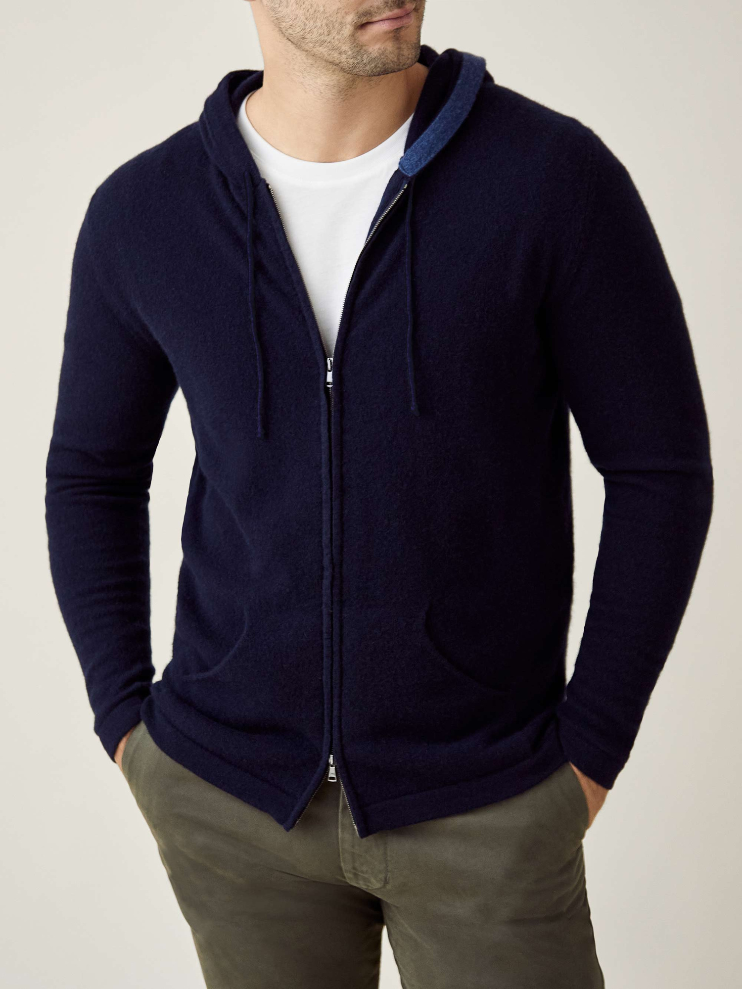 Midnight Blue Cashmere Zip Hoodie | Luca Faloni