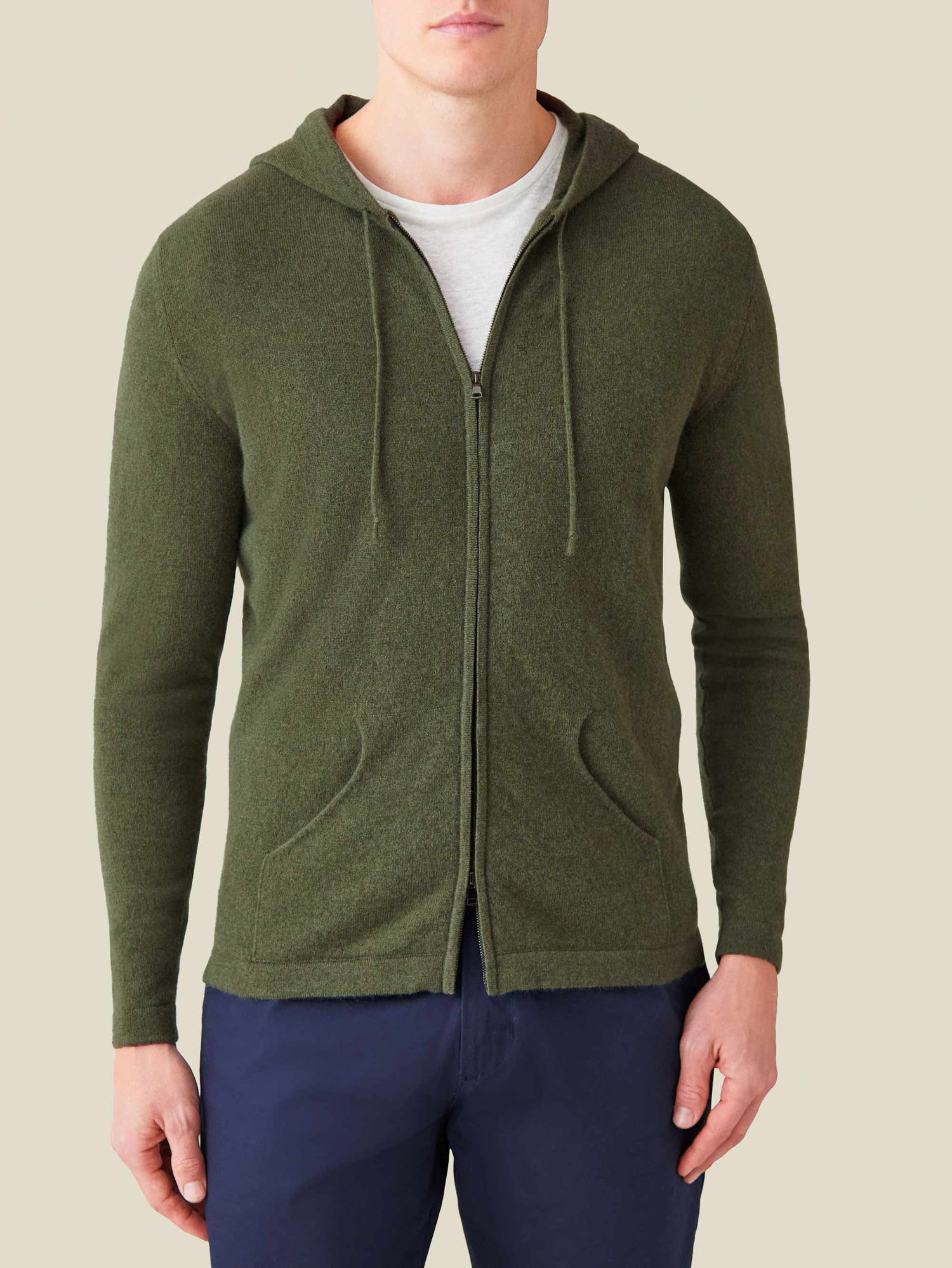 Dark Green Cashmere Zip Hoodie | Luca Faloni