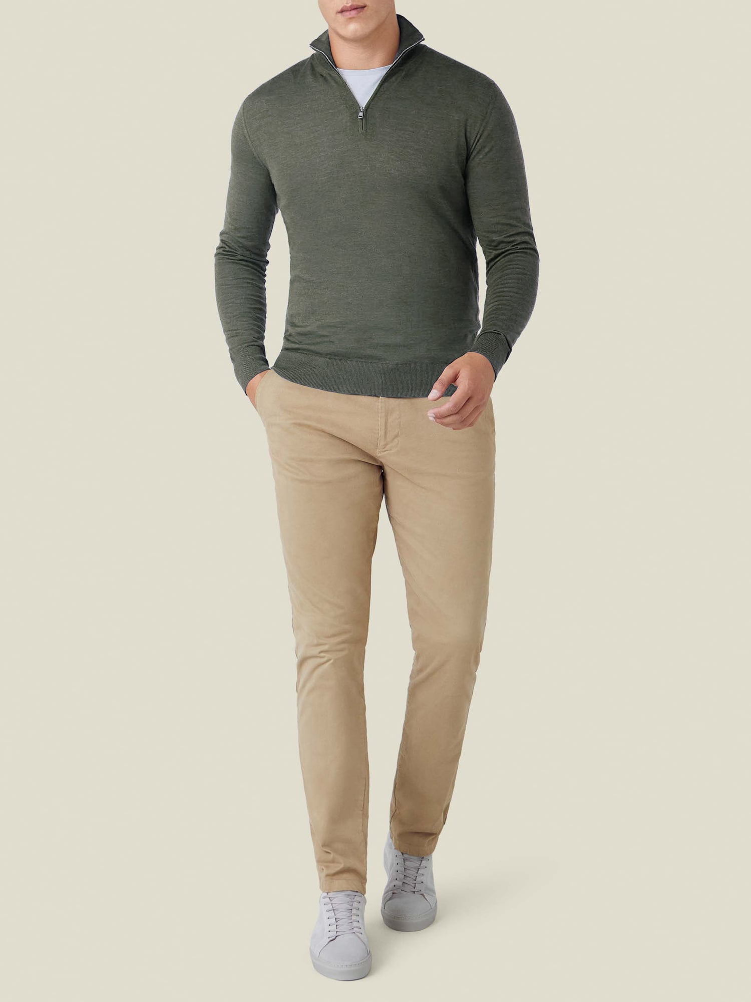 Moss Green Silk-Cashmere Zip-up | Luca Faloni