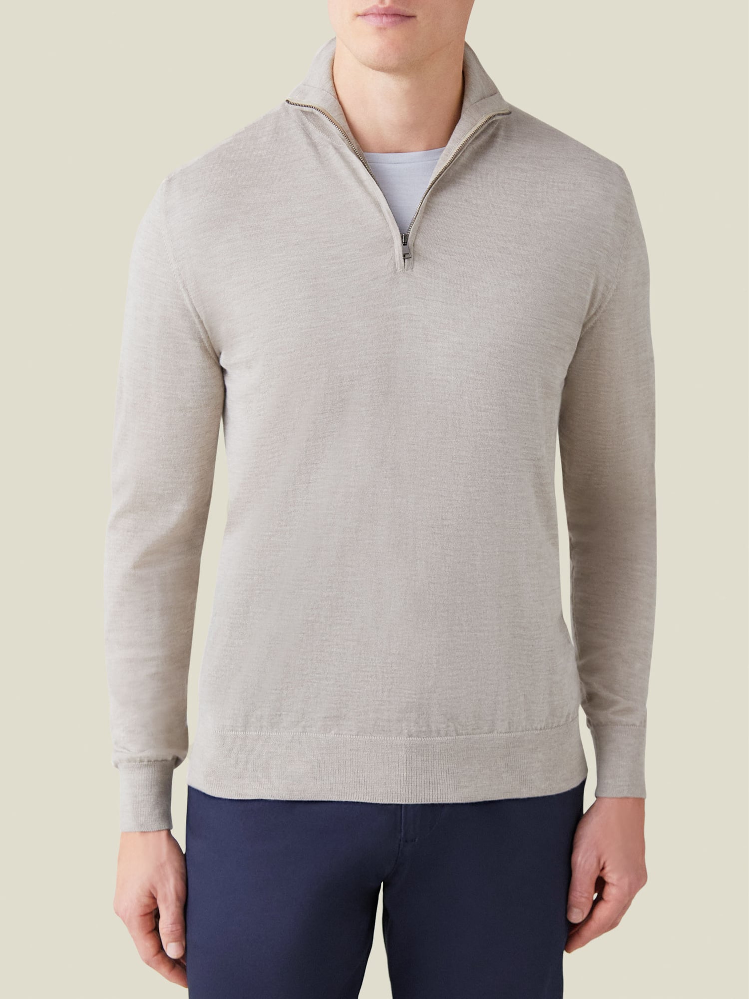 Beige Silk-Cashmere Zip-up | Luca Faloni