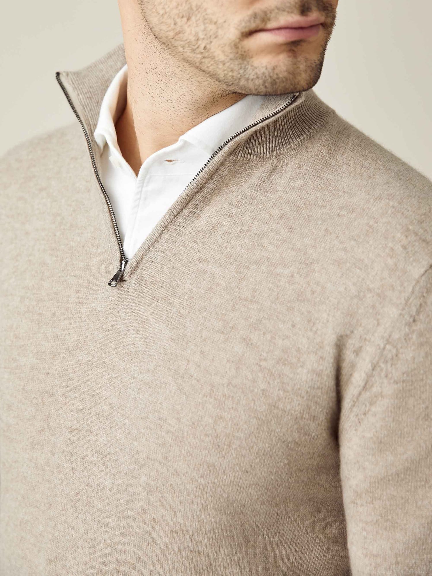 Camel Beige Cashmere Zip-up | Luca Faloni
