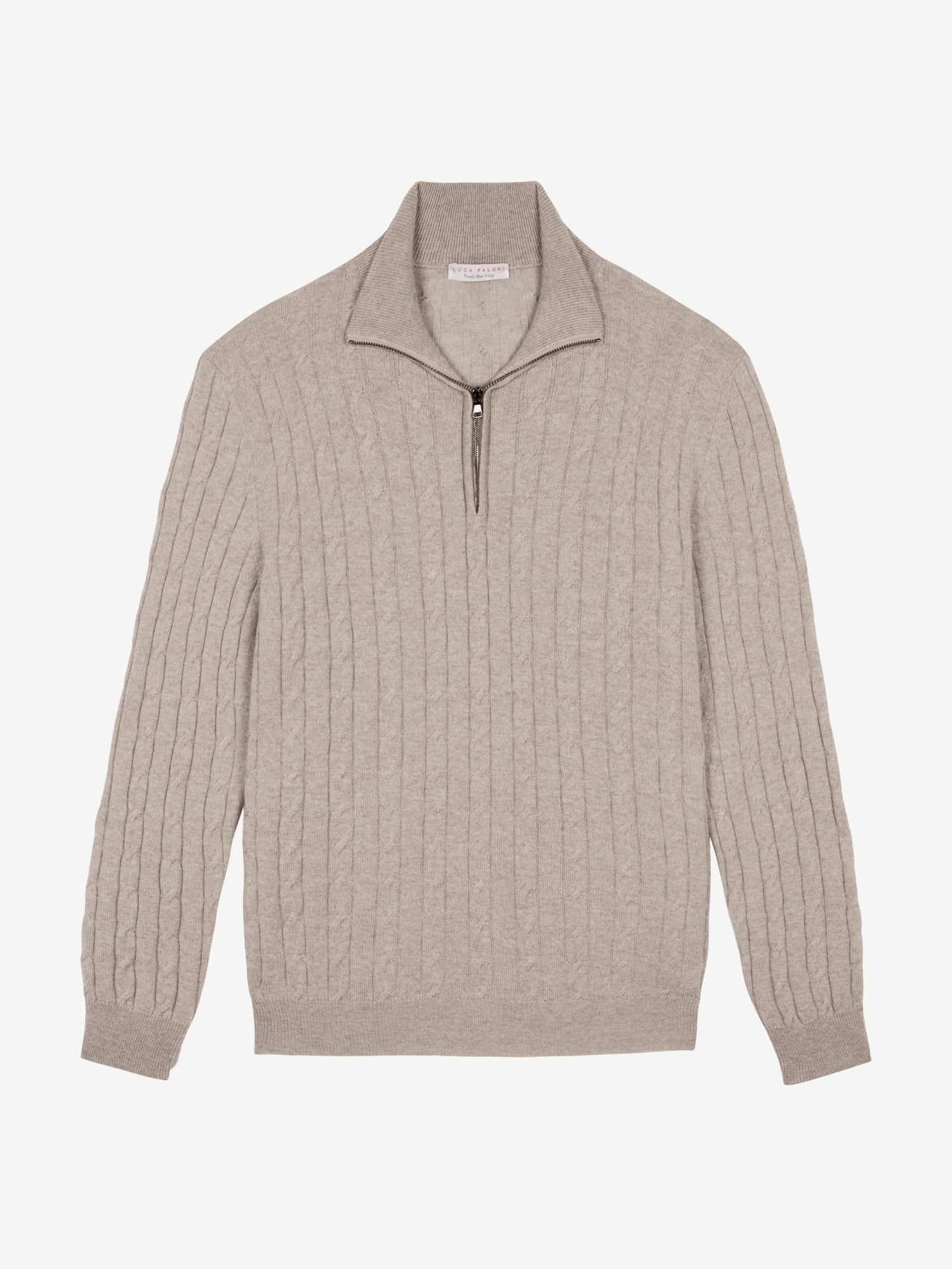 Almond Cashmere Cable Knit Zip-up | Luca Faloni