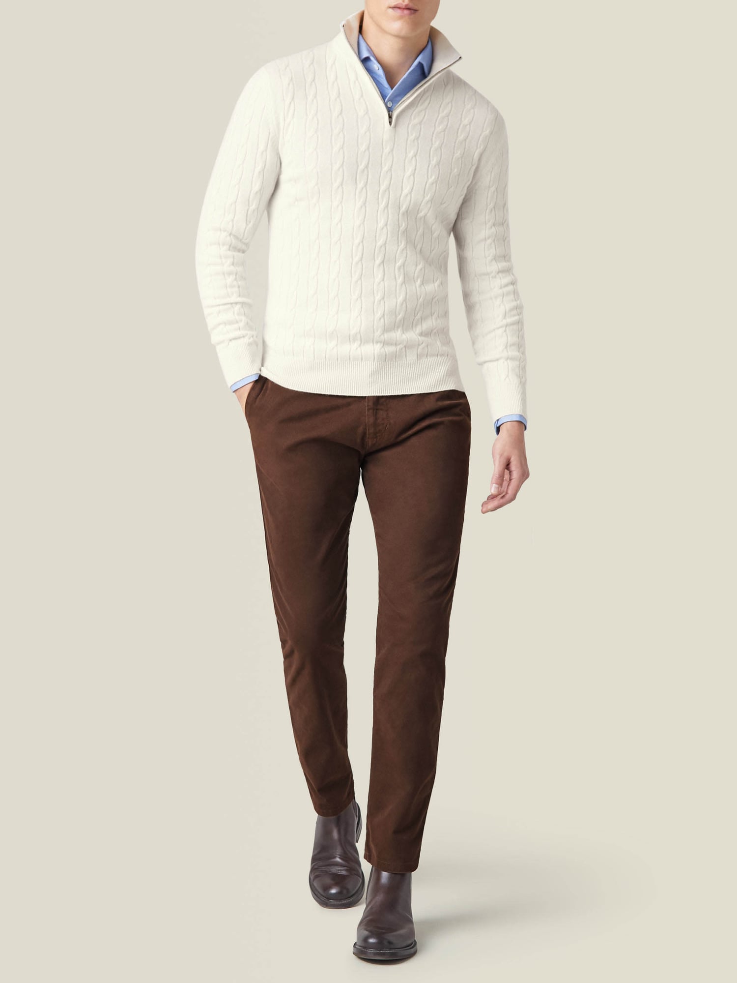 Cream Cashmere Cable Knit Zip-up | Luca Faloni