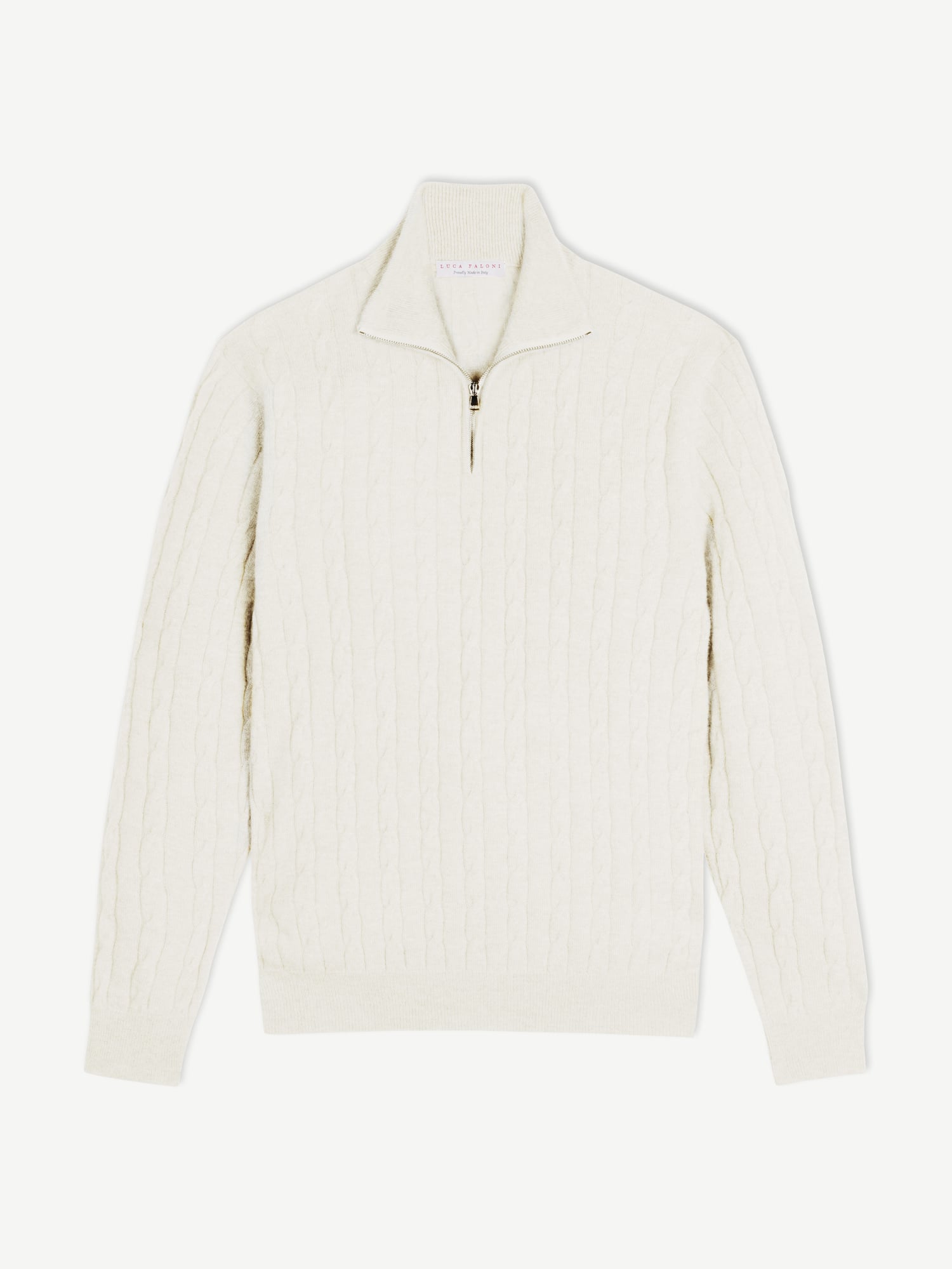 Cream Cashmere Cable Knit Zip-up | Luca Faloni