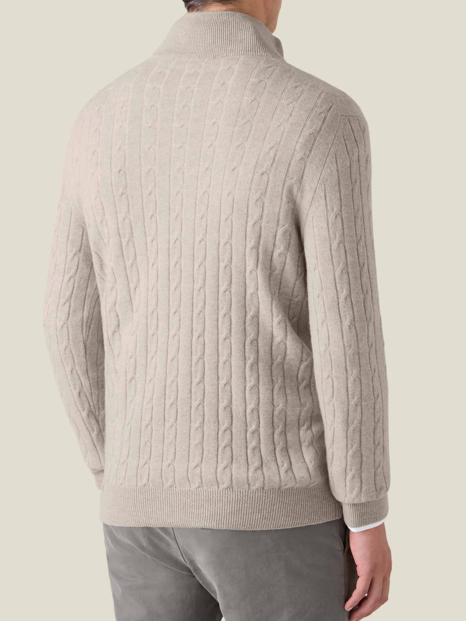 Almond Cashmere Cable Knit Zip-up | Luca Faloni