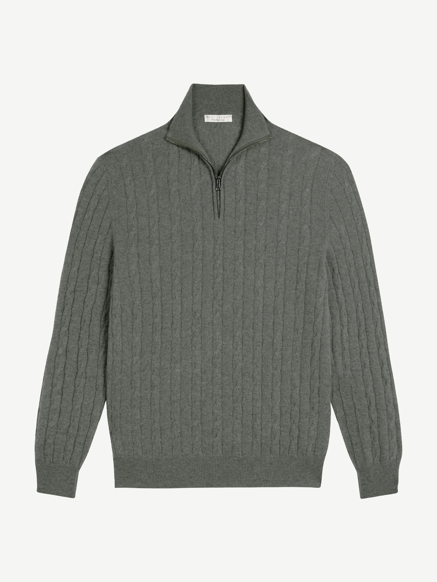 Moss Green Cashmere Cable Knit Zip-up | Luca Faloni