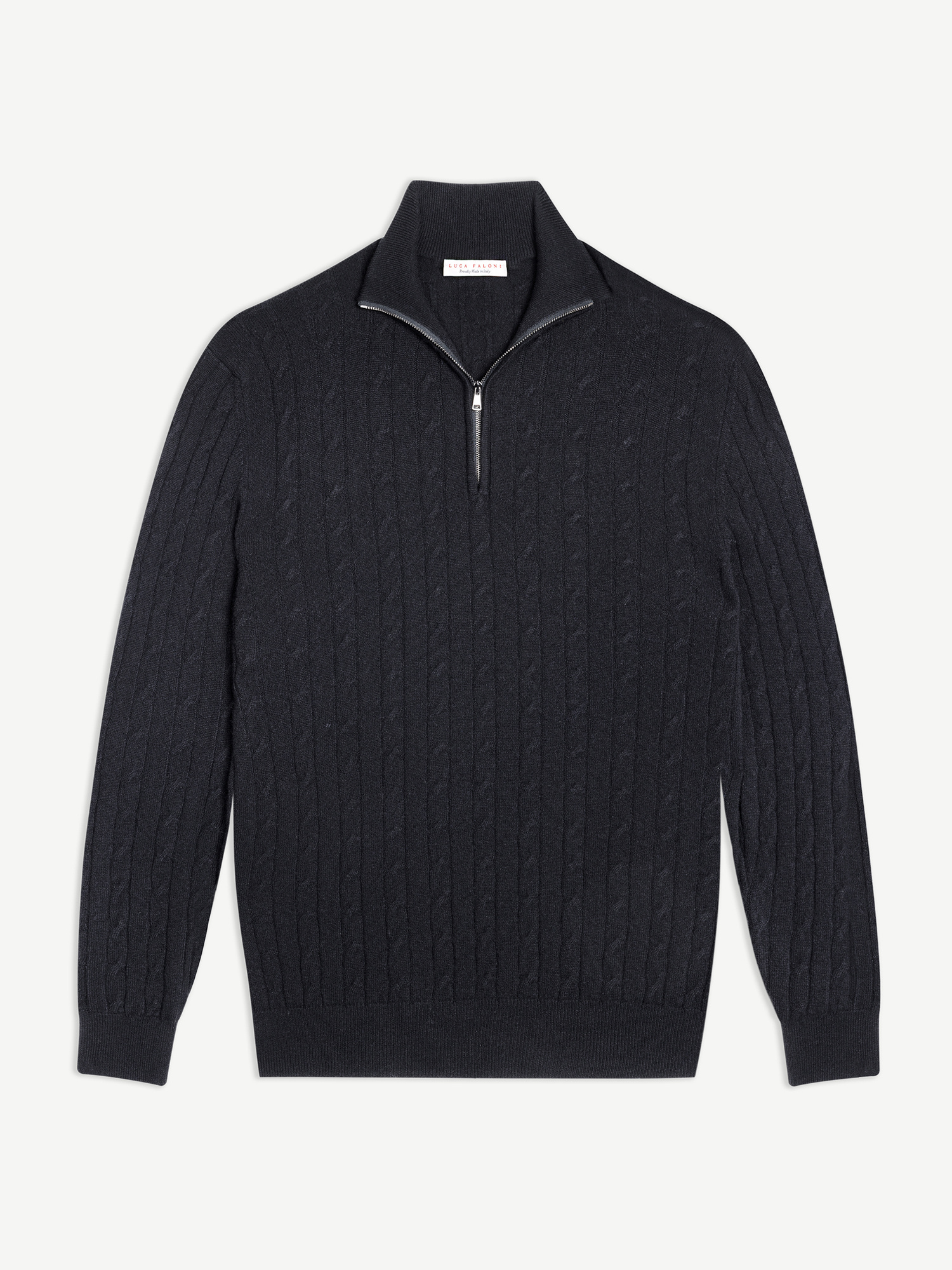 Black Cashmere Cable Knit Zip-up | Luca Faloni