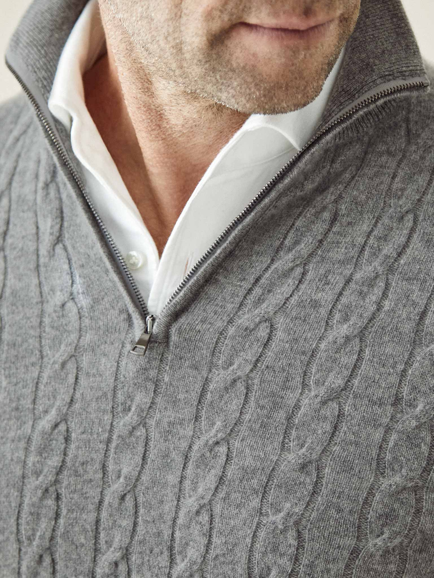 Light Grey Cashmere Cable Knit Zip-up | Luca Faloni
