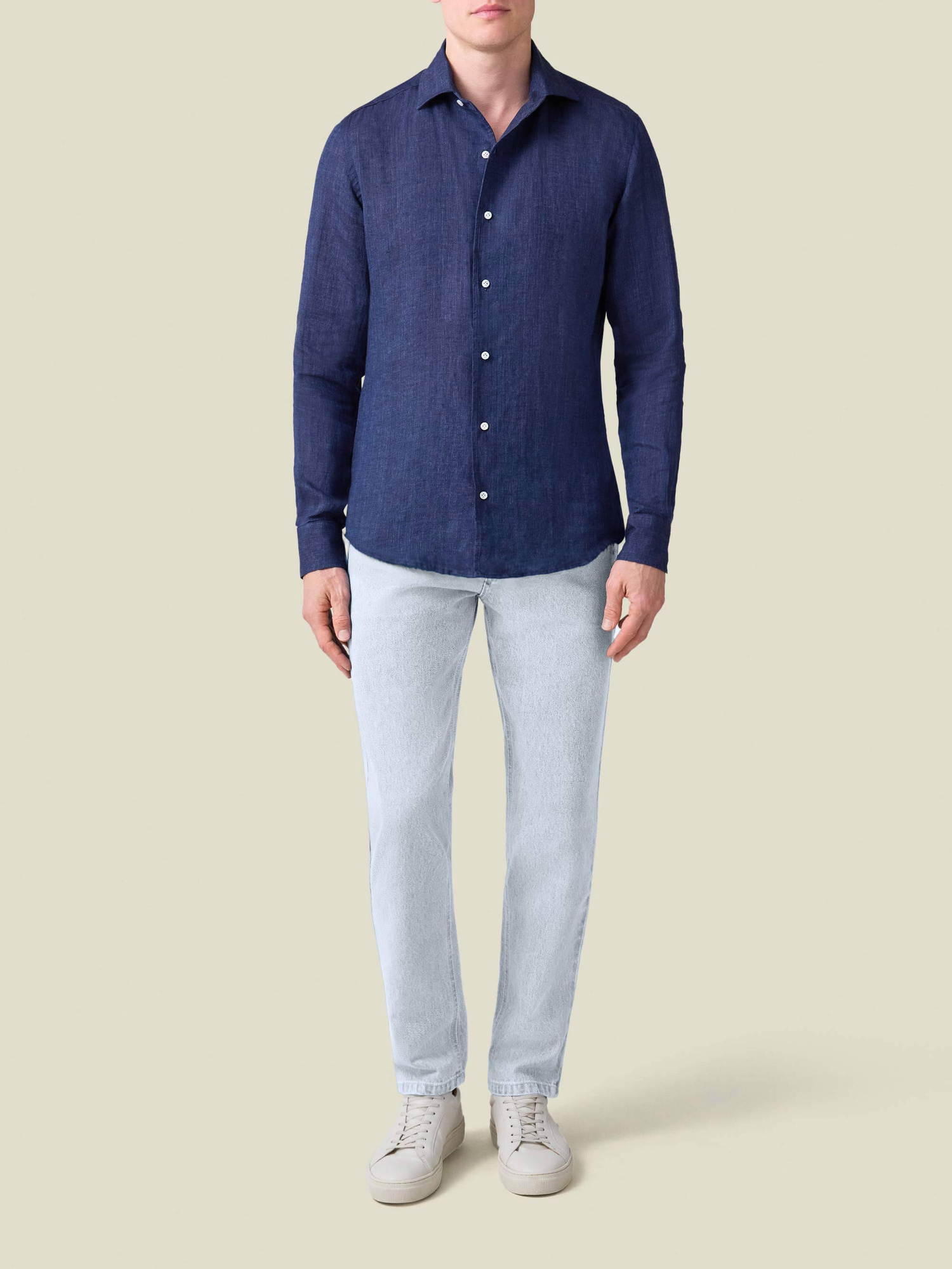 Navy Blue Classic Linen Shirt | Luca Faloni