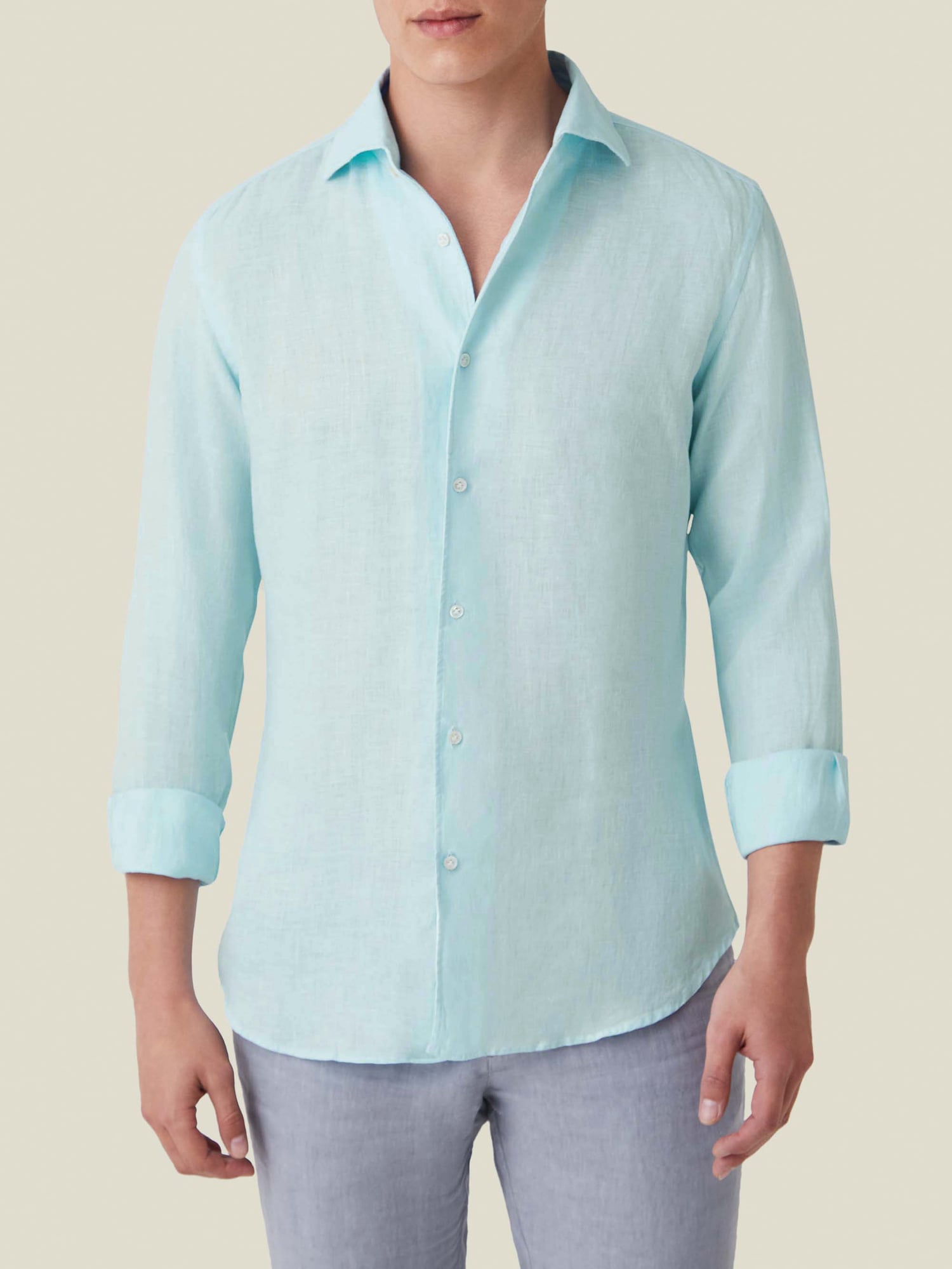 Aquamarine Classic Linen Shirt | Luca Faloni