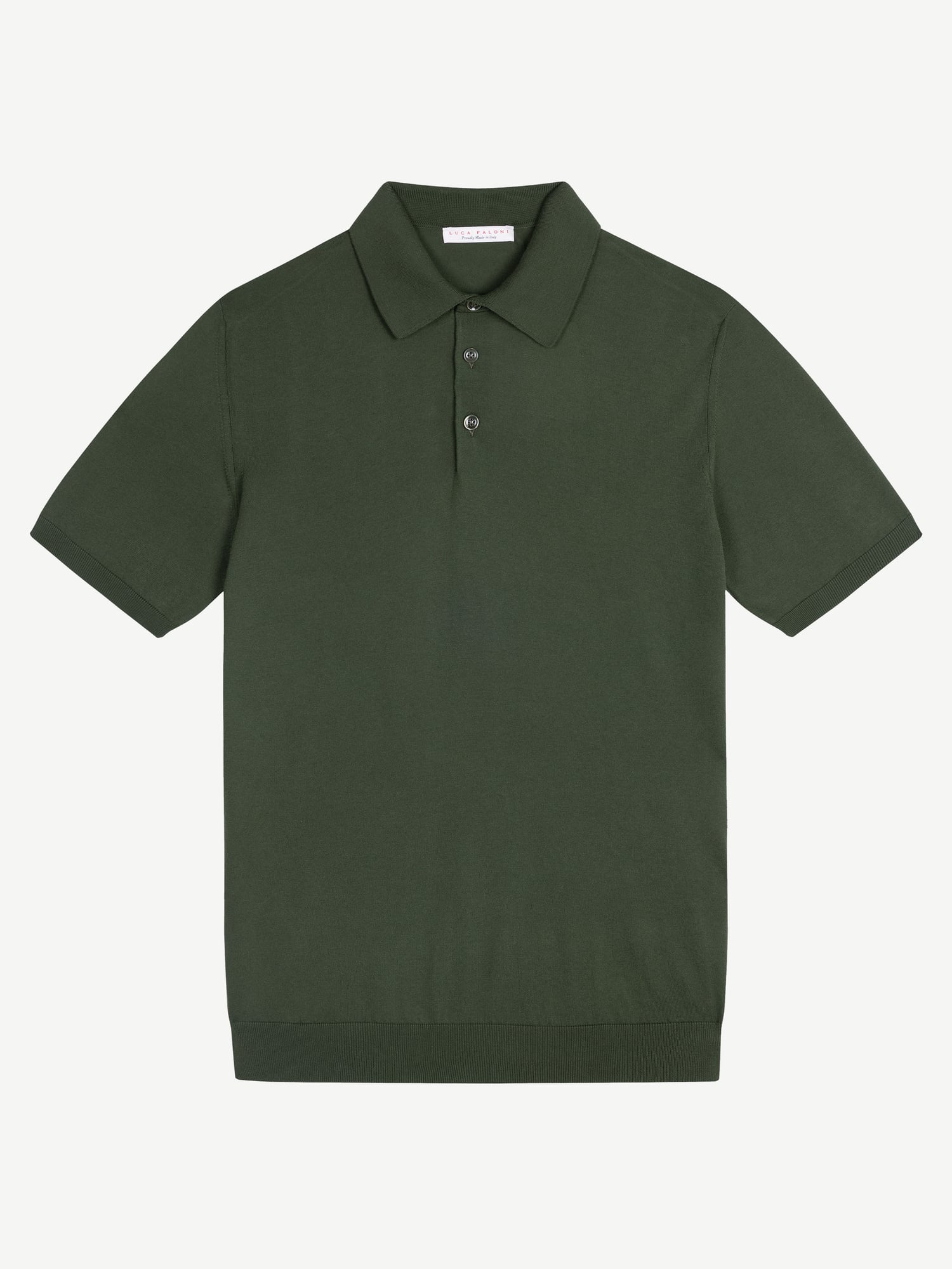 Olive Green Knitted Cotton Short-Sleeved Polo | Luca Faloni